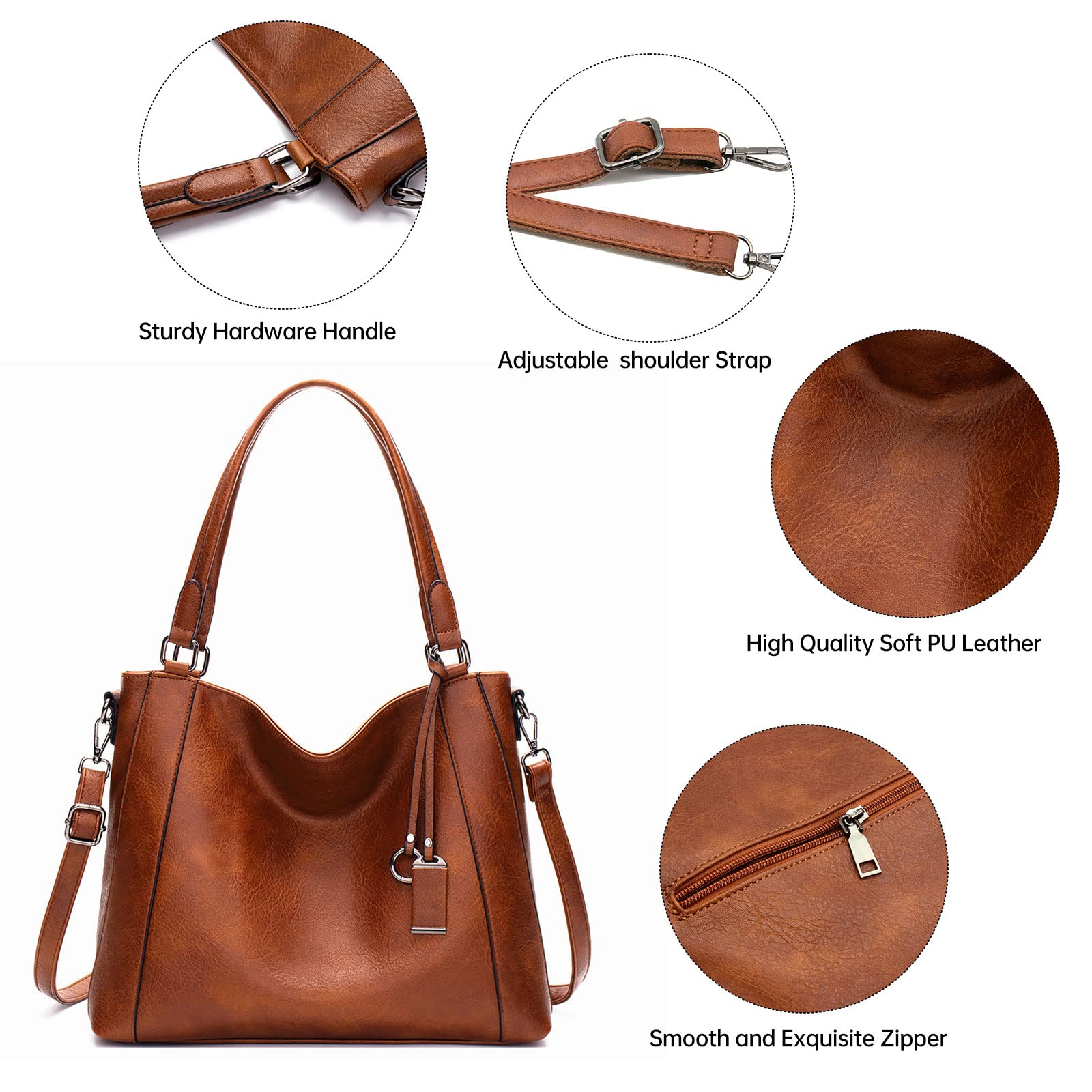 Stylish Large Leather Tote Bag for Women - Crossbody Hobo Shoulder Bag with Matching Purse Set | Perfect for Work, Travel & Everyday Use