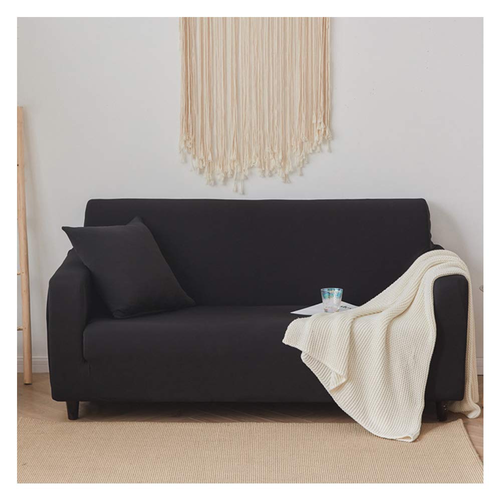 Stretch Sofa Slipcover 1-Piece Washable Polyester Spandex Couch Cover - All-Inclusive Chaise Lounge & Loveseat Cover - Solid Color Sofa Protector (Black, 145-185cm/57-73in) - Perfect for Living Room, Bedroom & Home Decor Protection