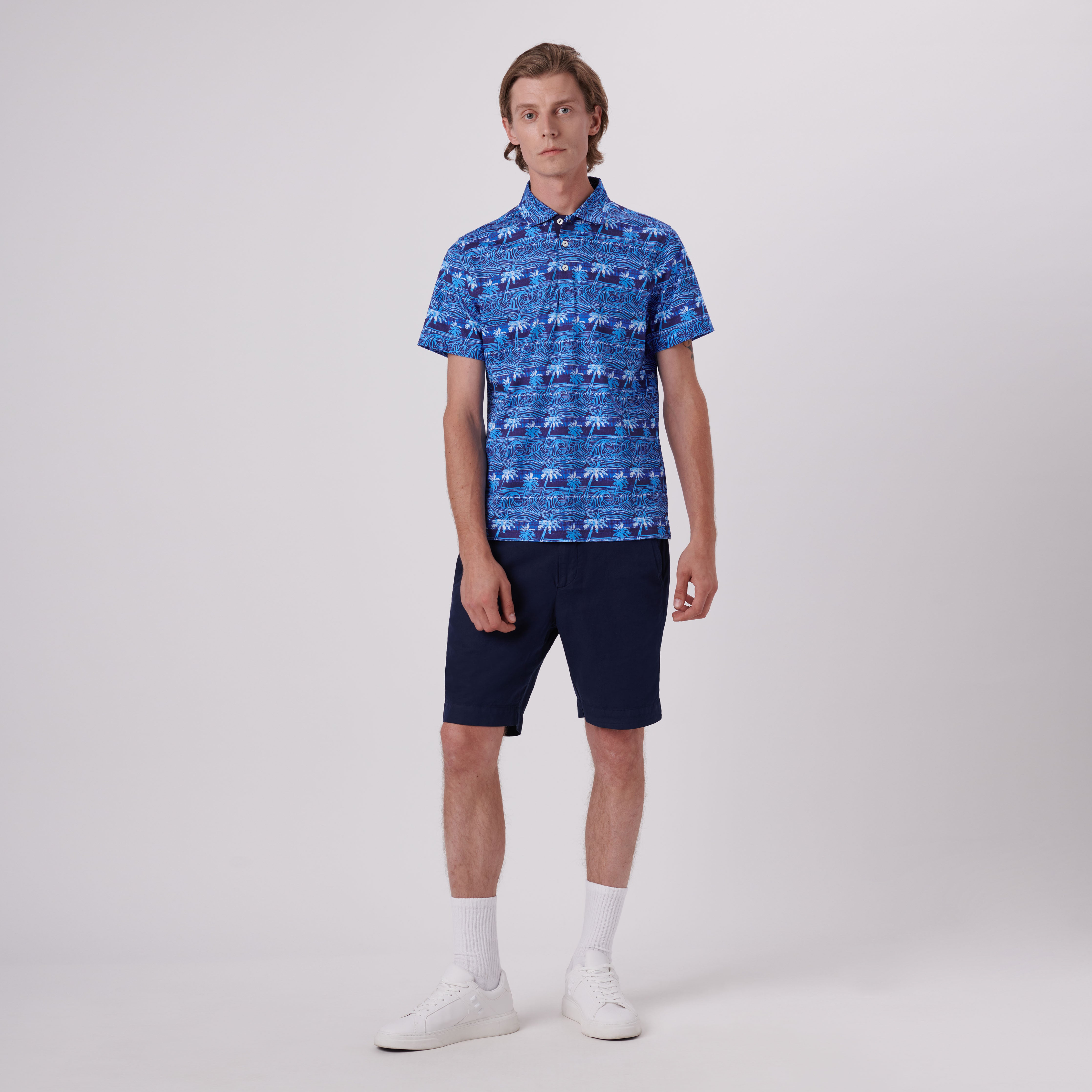 Hendrix Palms & Waves Print Polo Shirt for Men - Stylish Hawaiian Casual Short Sleeve Shirt - Perfect for Beach Vacation, Summer Outfits & Tropical Parties