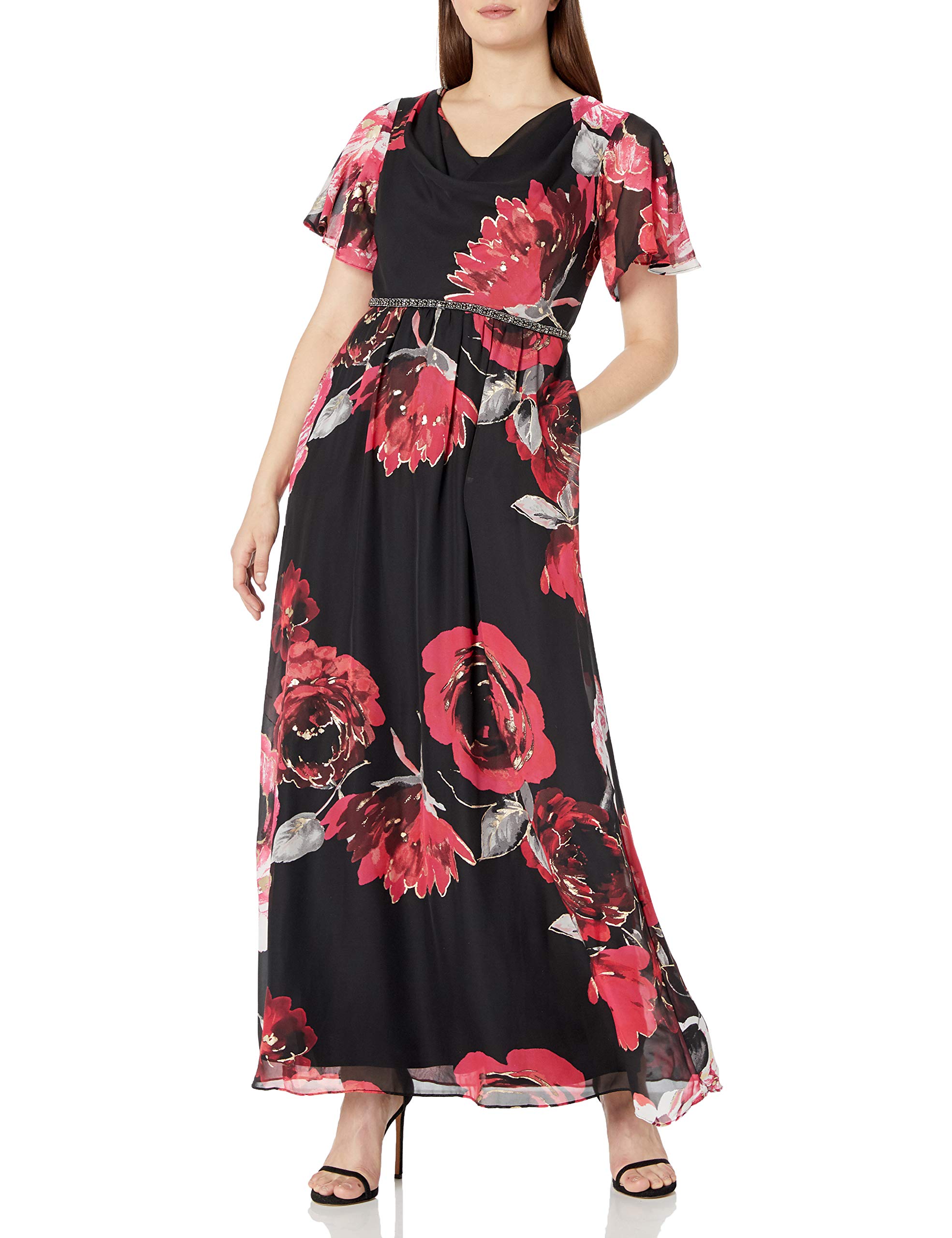 S.L. Fashions Women's Sleeveless Beaded Waist Maxi Dress - Summer Beach Wedding Party Formal Evening Gown - Perfect for Vacations, Date Nights & Special Occasions