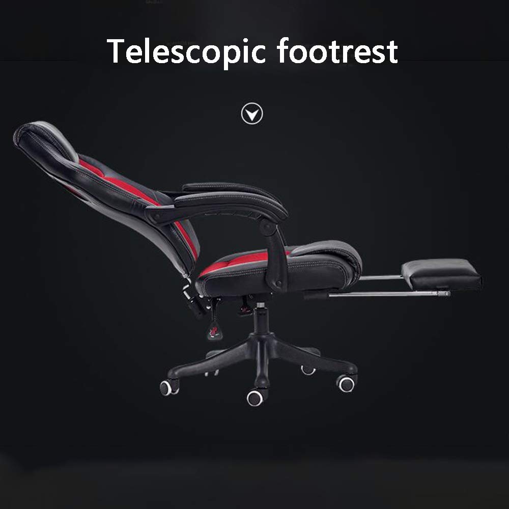 Ergonomic Swivel Gaming Chair with Adjustable Footrest - High Back Reclining Racing Style Video Game Chair for Home, Student Dorm & Esports (Red & Black) - Perfect for PC Gaming, Streaming & Office Work