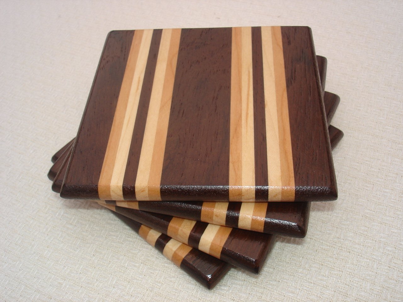 Handmade Wood Coasters Set - Natural Walnut, Cherry & Maple Wood Drink Coasters for Coffee Table, Bar, Home & Office Decor