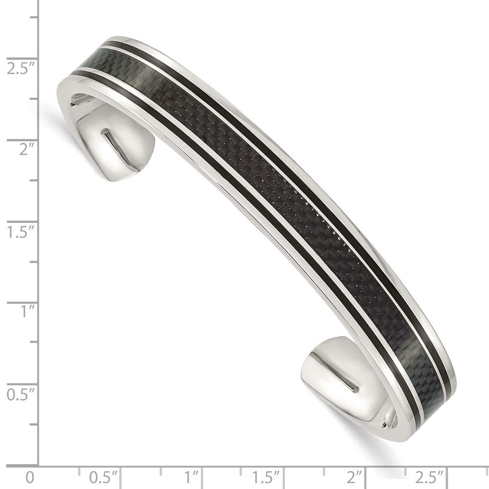 Premium Stainless Steel Black Carbon Fiber Inlay Bangle Cuff Bracelet - 10mm Width - IP-Plated for Durability - Perfect for Casual Wear, Parties & Gift Giving