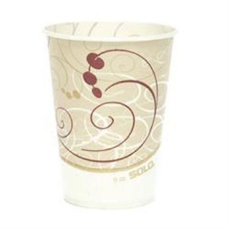 Solo R9N J8000 9 oz Disposable Paper Cups - Wax Coated, Symphony Print, Pack of 100 - Perfect for Parties, Picnics, and Office Use