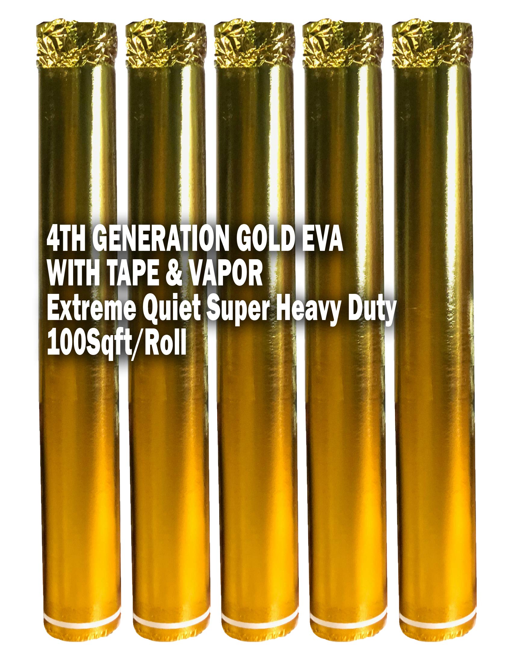 AMEVA100PK5G 4th Gen High-Density 2.5MM Thick EVA Foam Flooring Underlayment - Gold, 100SF Per Roll (Pack of 5, 500SQFT Total) with Tape & Vapor Barrier - Perfect for Home Gym, Playroom, Basement & Soundproofing
