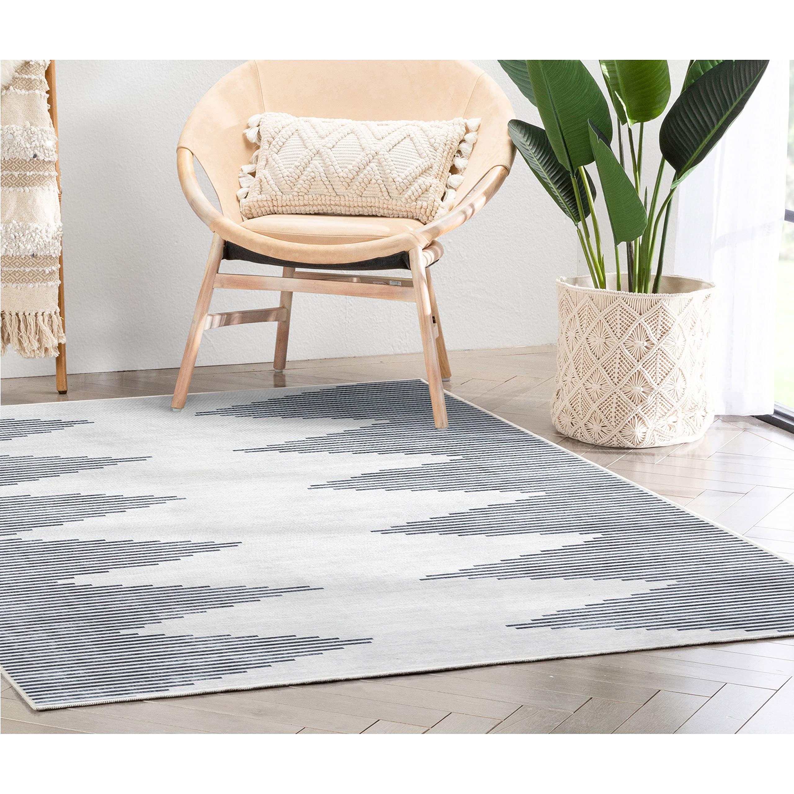 Well Woven Apollo Bree Moroccan 5' x 7' Ivory Grey Distressed Machine Washable Area Rug - Perfect for Living Room, Bedroom, or Office Decor