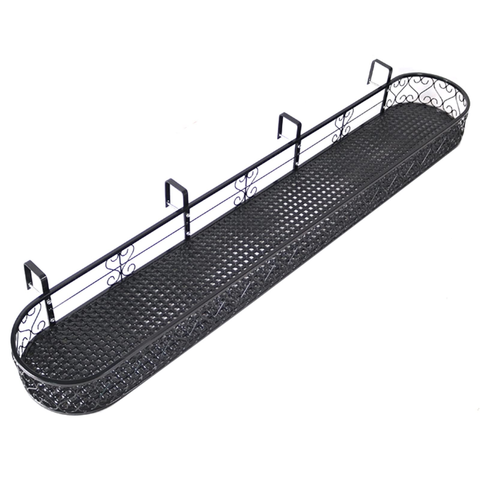 European Style Black Metal Hanging Flower Pot Stand for Railing Fence - Plant Holder Shelf with Hooks - Balcony, Deck, Yard & Patio Decor - Perfect for Indoor/Outdoor Plants, Herbs & Succulents