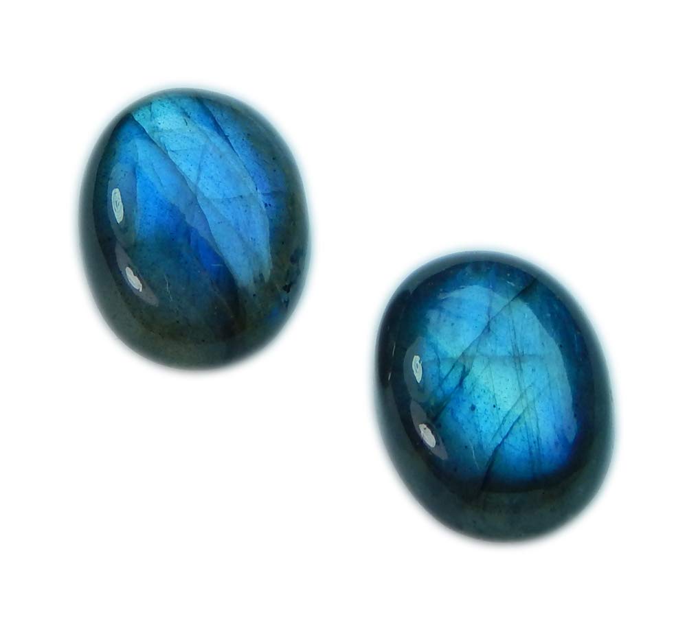 Natural 12x16mm Oval Blue Fire Labradorite Cabochon Loose Gemstones - 2pcs Set for Jewelry Making, Healing Crystals & Meditation | Perfect for Pendants, Rings & Spiritual Wellness