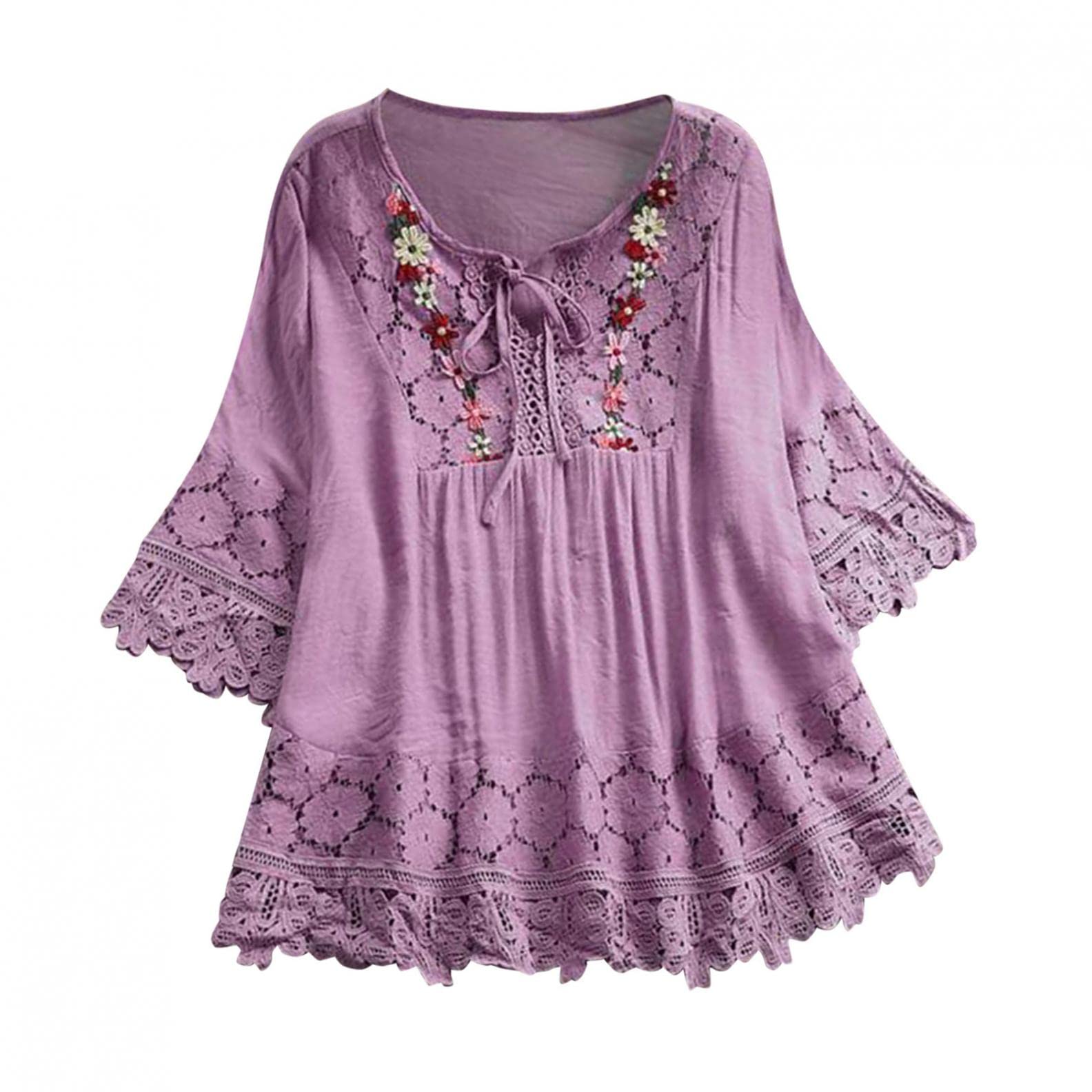 Women's Floral Tunic Tops - Short Sleeve V-Neck Casual Blouse for Summer | Plus Size Flowy Shirt for Work, Date & Vacation