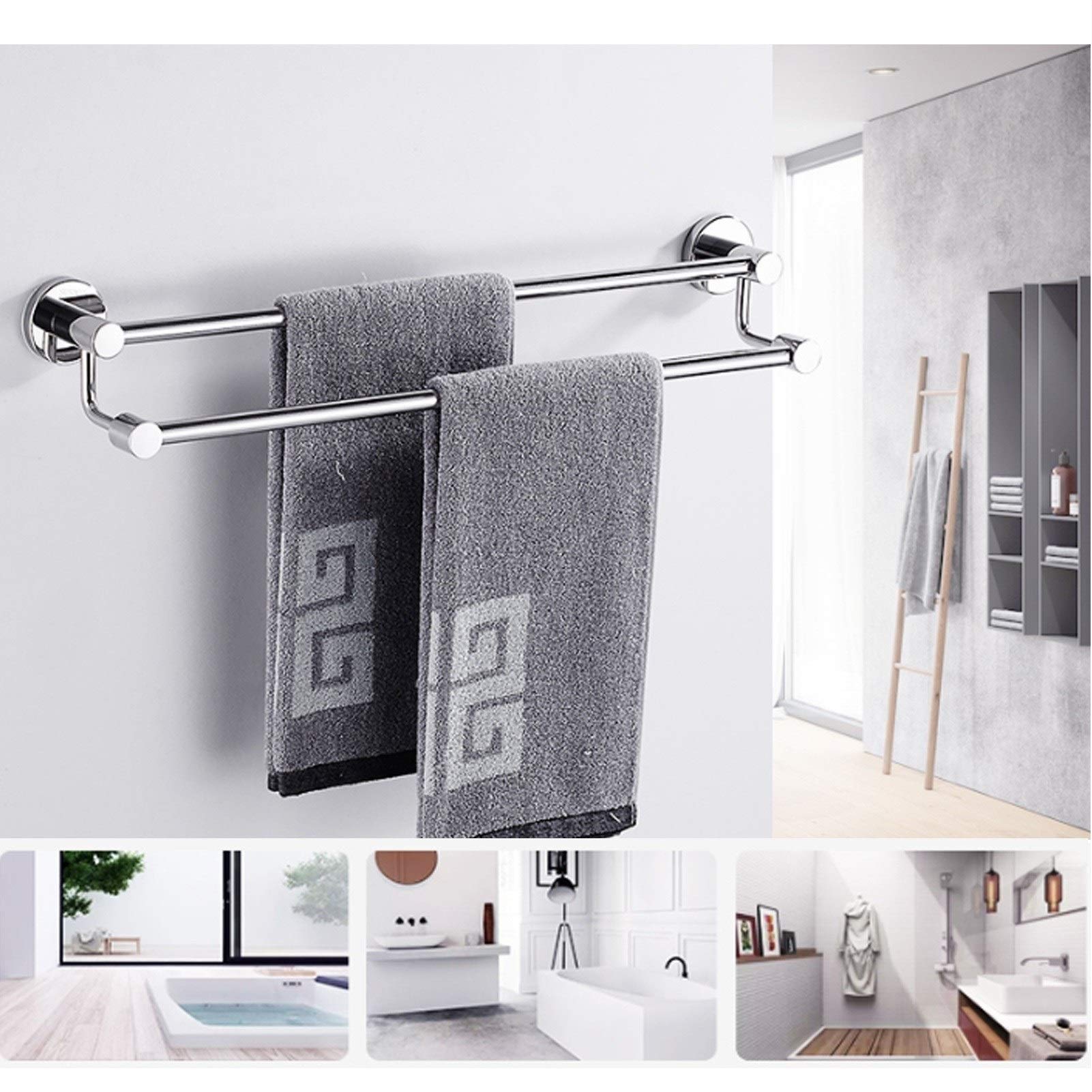 Stainless Steel Wall Mounted Towel Rack - 40cm Brushed Finish Bathroom & Kitchen Towel Holder for Bath Towels, Hand Towels, and Robes | Space-Saving Storage Solution for Small Bathrooms & Modern Kitchens
