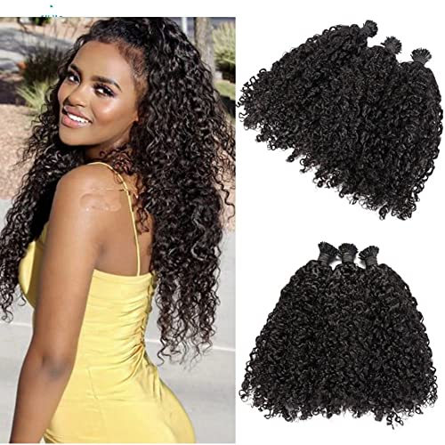 Kinky Curly Brazilian Remy Human Hair Extensions 100g 100 Strands - Sassy I-Tip Pre-Bonded Microlink Hair with Micro Beads for Black Women (26 Inch, Jet Black) | Perfect for Protective Styles, Weaves & Natural Hair Volume Boost