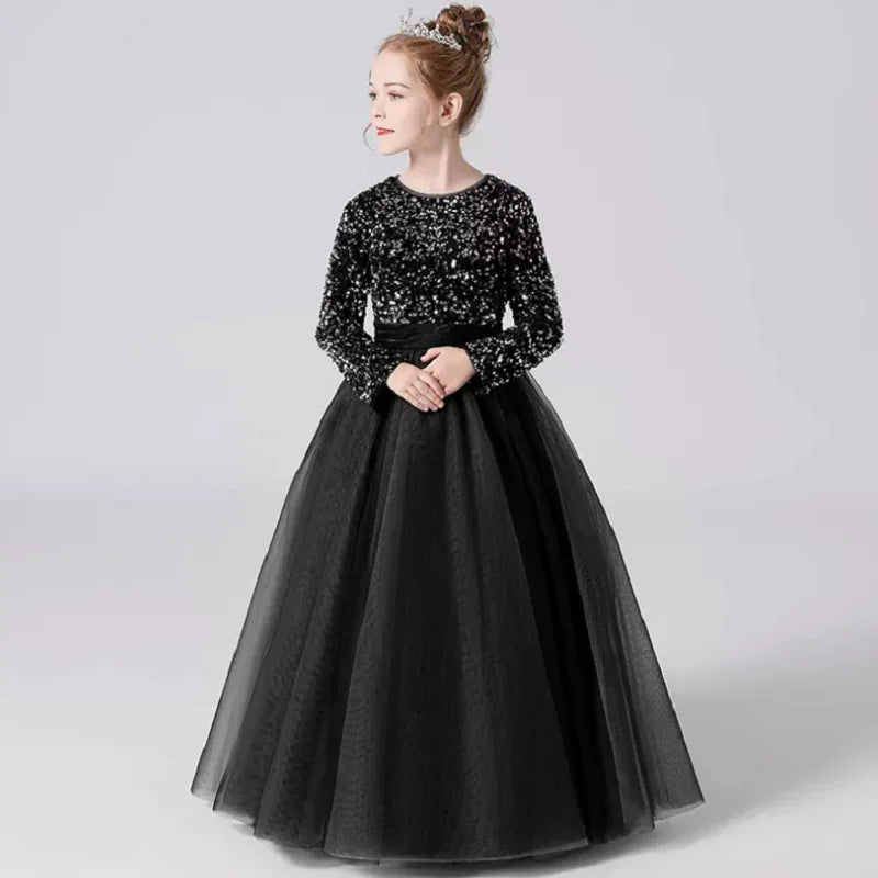 Sparkly Sequins Long Sleeve Flower Girl Dress for Weddings & Special Occasions - Perfect for Birthday Parties, Pageants, and Holiday Celebrations