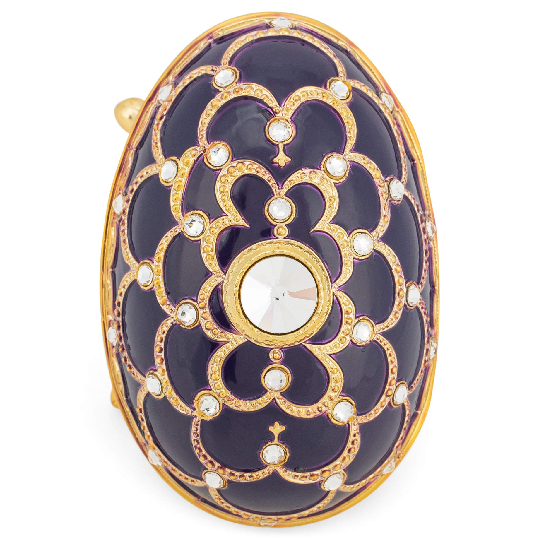 Exquisite Faberge Style Purple Egg-Shaped Music Jewelry Box with Swarovski Crystals - Plays 