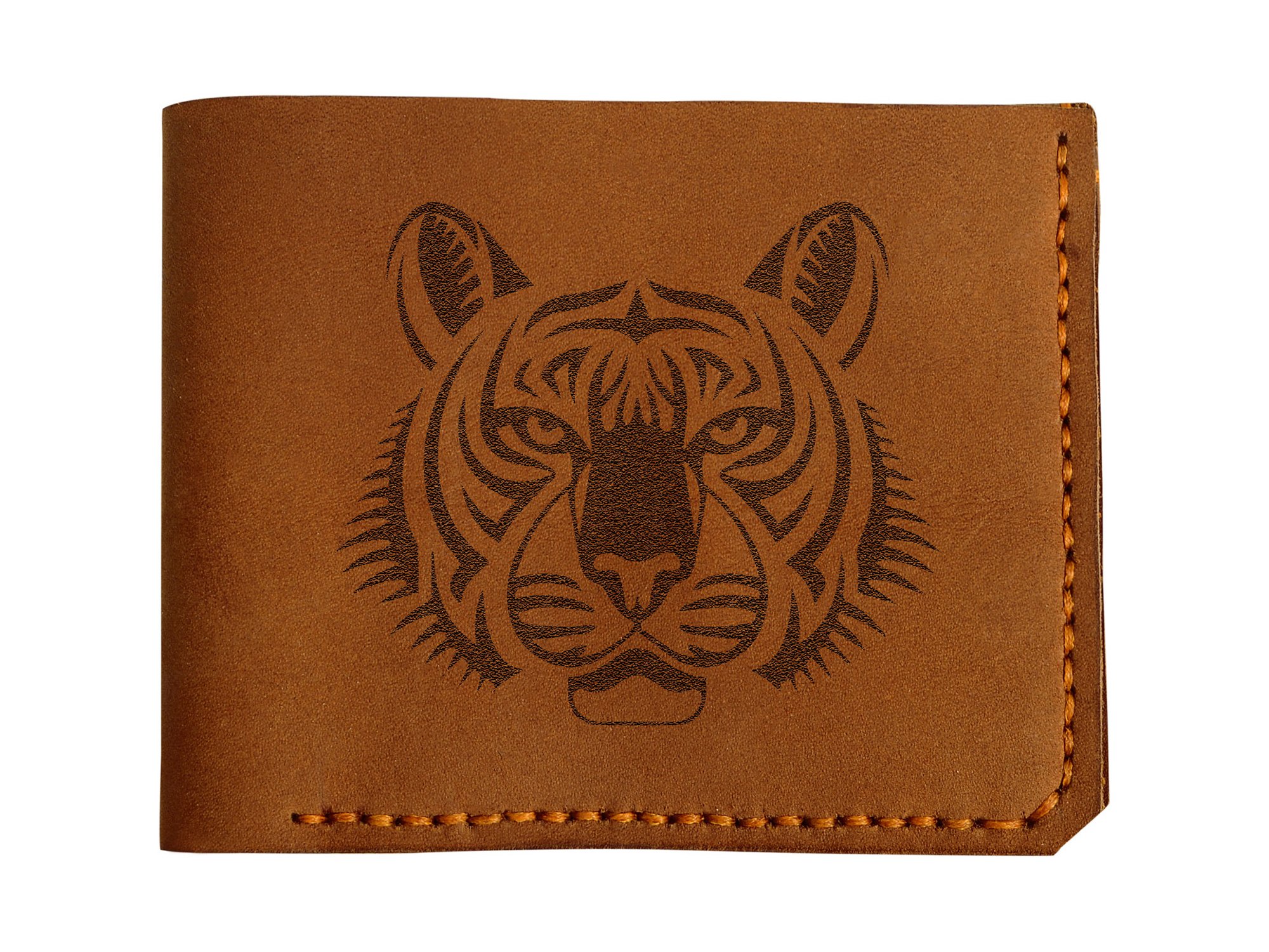 Handmade Genuine Pull-Up Leather Wallet for Men with Tiger Portrait - Durable & Stylish for Everyday Use, Travel, and Gifts