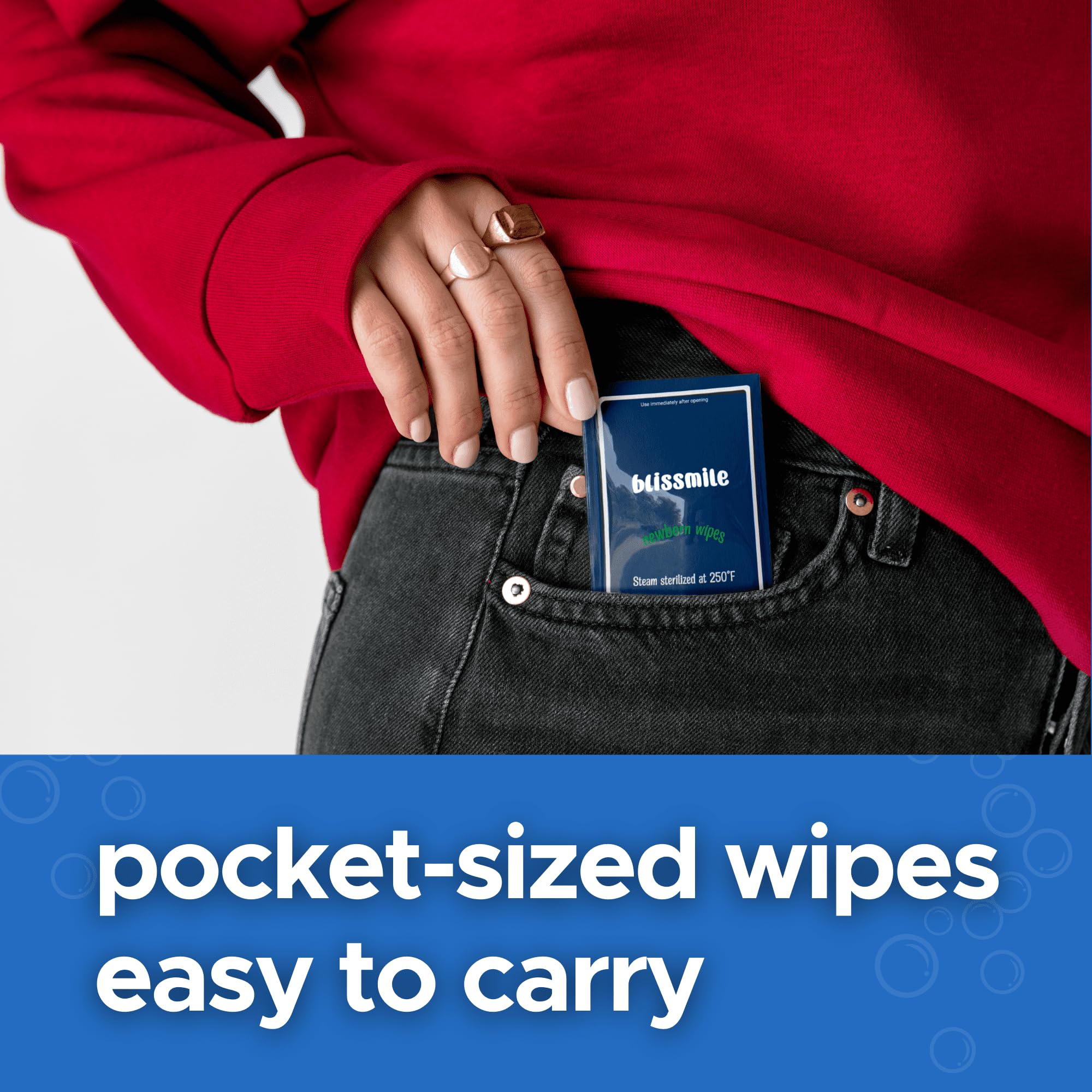 **Hypoallergenic Baby Hand & Face Wipes - 100% Water, Unscented & Fragrance-Free, Individually Wrapped for Travel, Pocket-Sized (100 Count) – Gentle for Sensitive Skin, Perfect for On-the-Go Diaper Changes & Messy Meals**