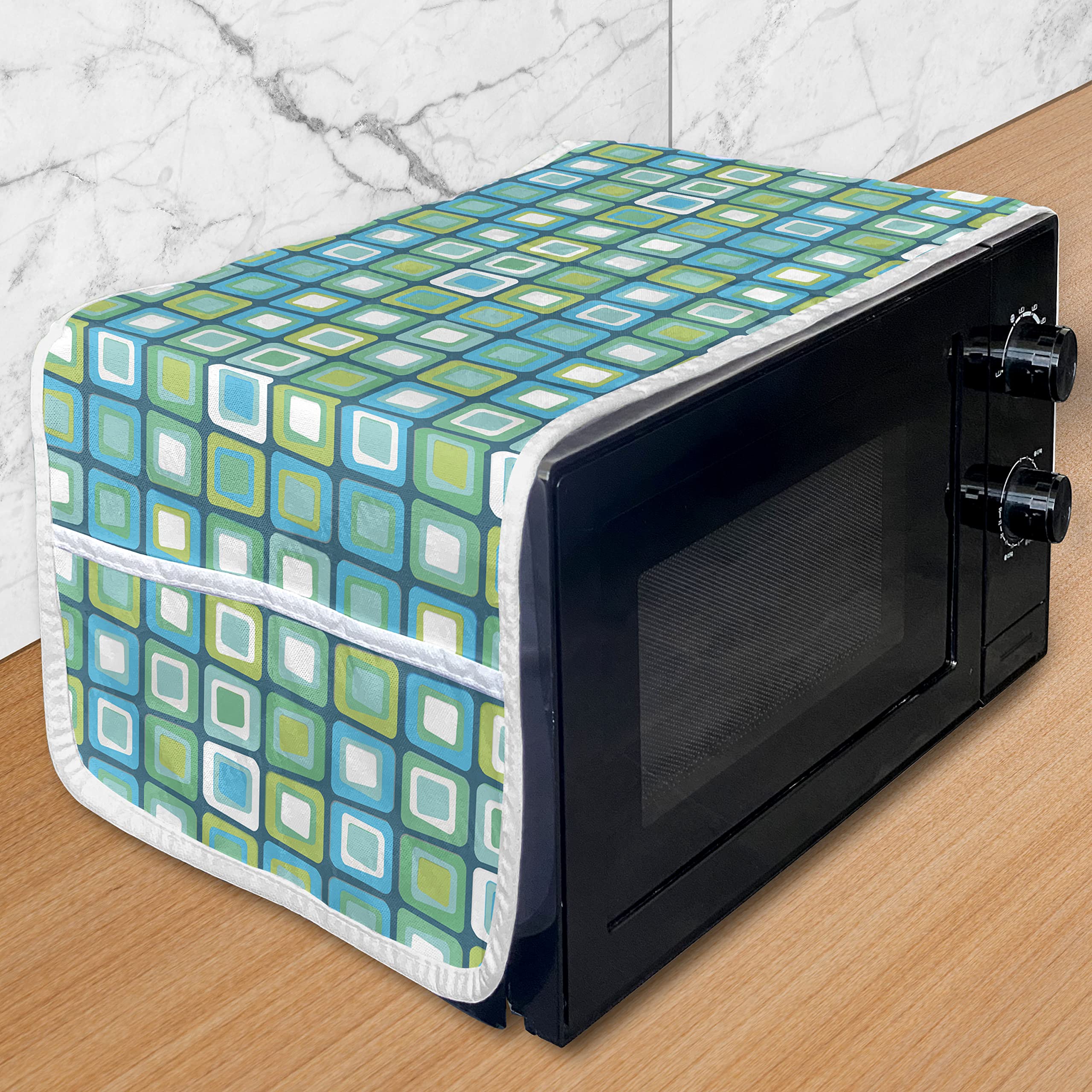 Ambesonne Waterproof Microwave Cover with Pockets - Modern Geometric Abstract Design in Aqua & Multicolor - 36