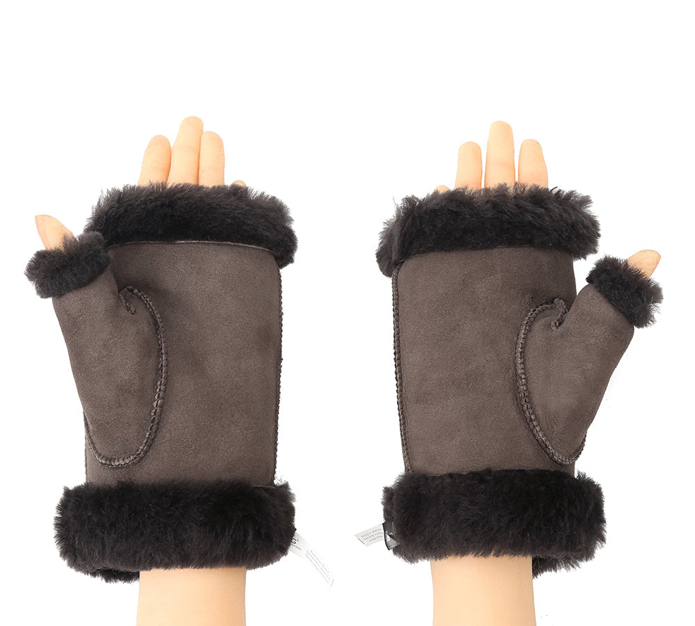 Australian Shepherd® Fluffy Fingerless Sheepskin Wool Mittens - Warm Winter Gloves for Women & Men - Perfect for Outdoor Activities, Hiking, and Cold Weather Fashion