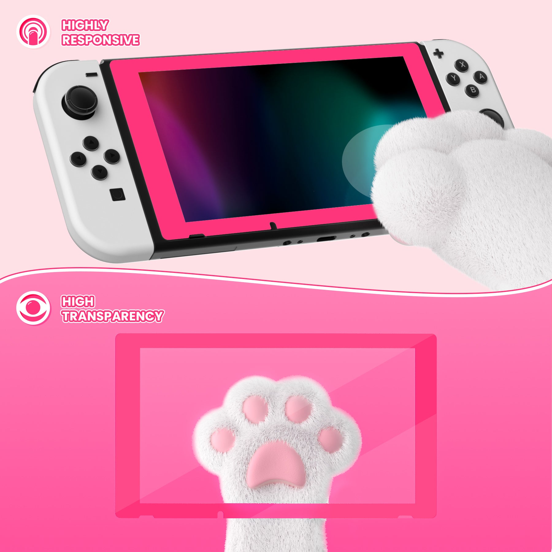 eXtremeRate 2 Pack HD Clear Tempered Glass Screen Protector for Nintendo Switch - Anti-Scratch, Bubble-Free, Ultra Thin (Bright Pink) - Perfect for Gaming Protection & Scratch Prevention