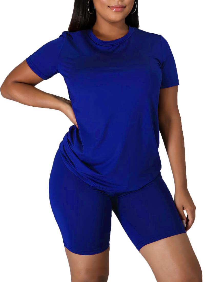 Kaximil Women's 2 Piece Outfit - Casual Short Sleeve T-Shirt & High Waist Biker Leggings Set | Trendy Clubwear, Lounge & Street Style Fashion