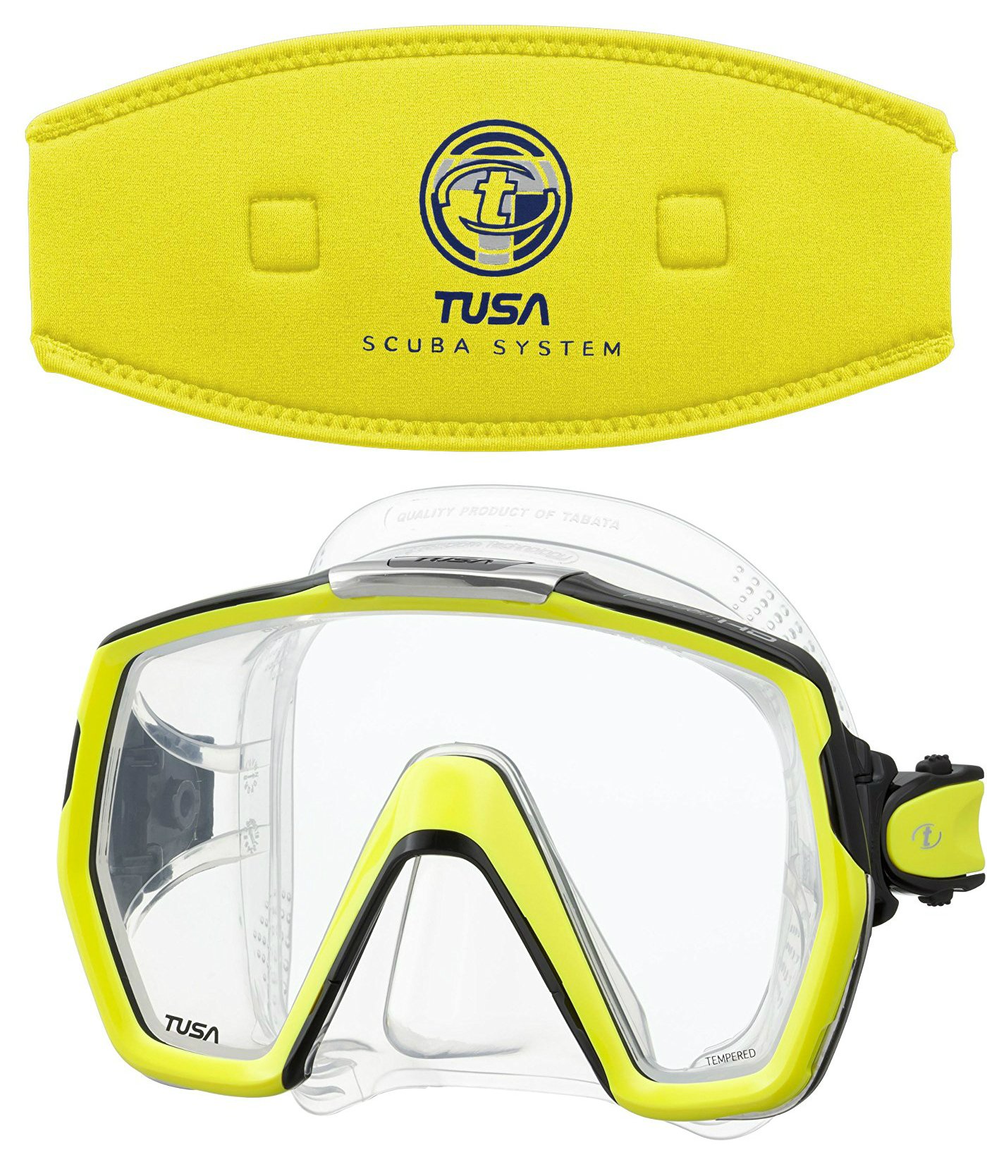 Tusa M1001 Freedom HD Silicone Diving Mask with Strap Cover - High Visibility Flash Yellow for Scuba Diving, Snorkeling & Underwater Photography