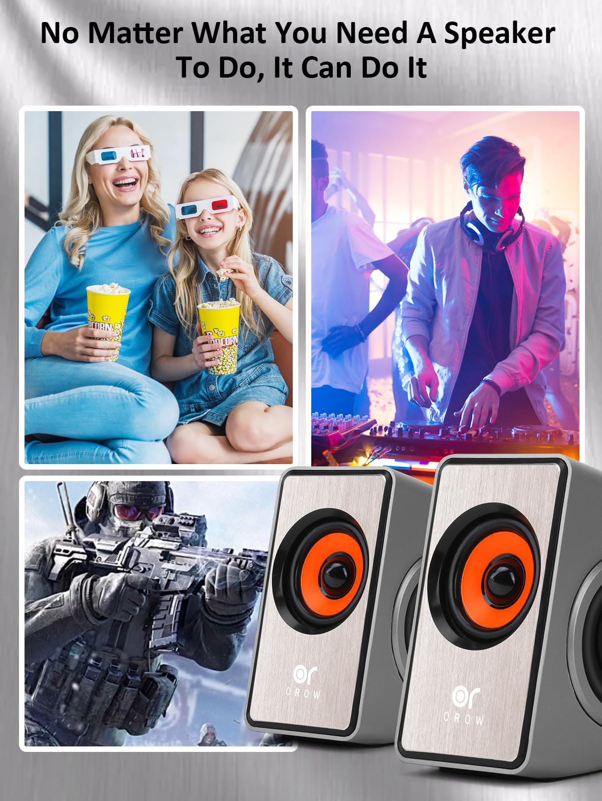 OROW USB Powered Computer Speakers for PC & Laptop with Volume Control - Perfect for Home Office & Gaming (Silver)