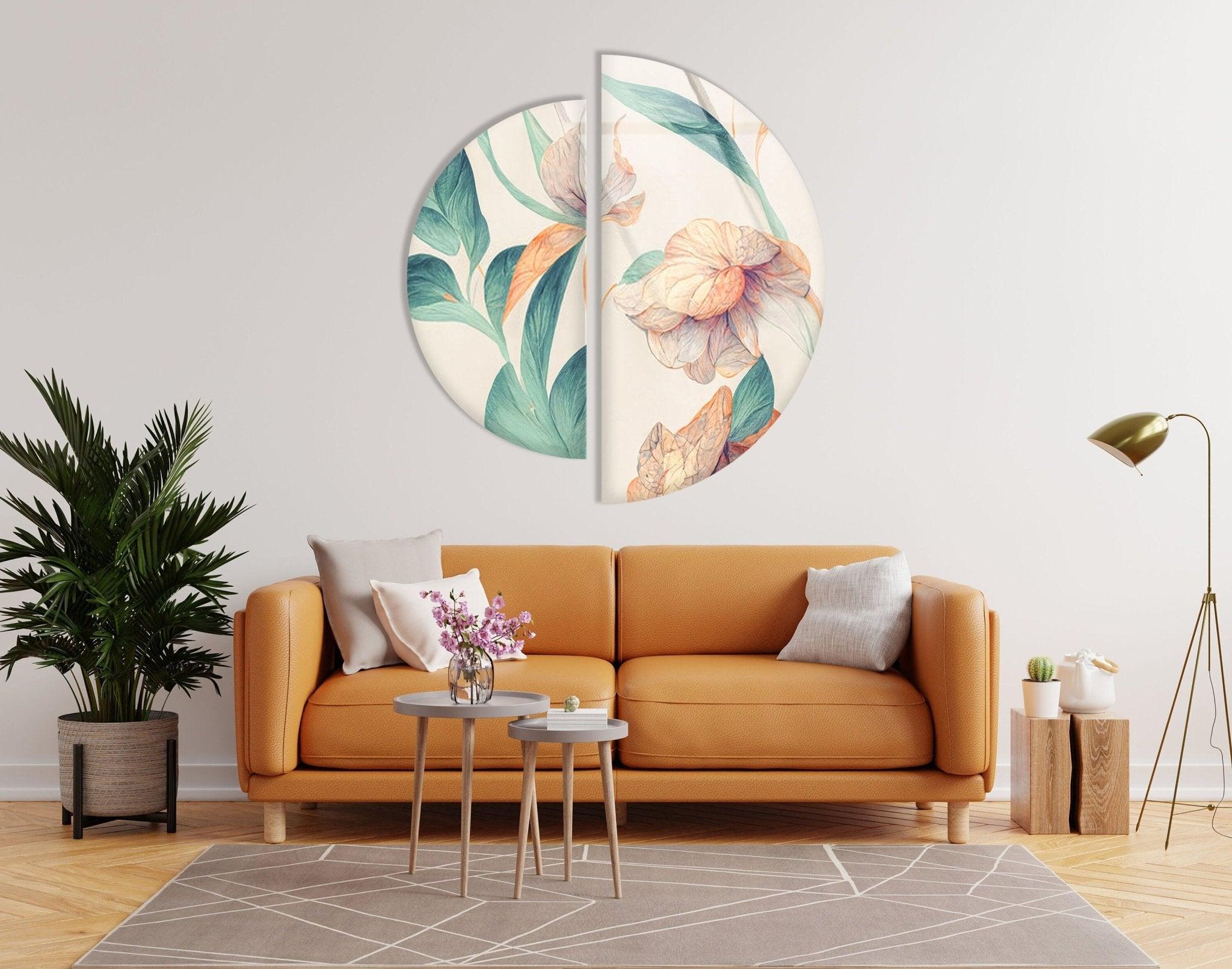 2 Piece Blue & White Flower Glass Wall Art Set - Handmade Decorative Hanging Panels for Living Room, Bedroom & Office Decor - Perfect for Home, Apartment & Wedding Decorations