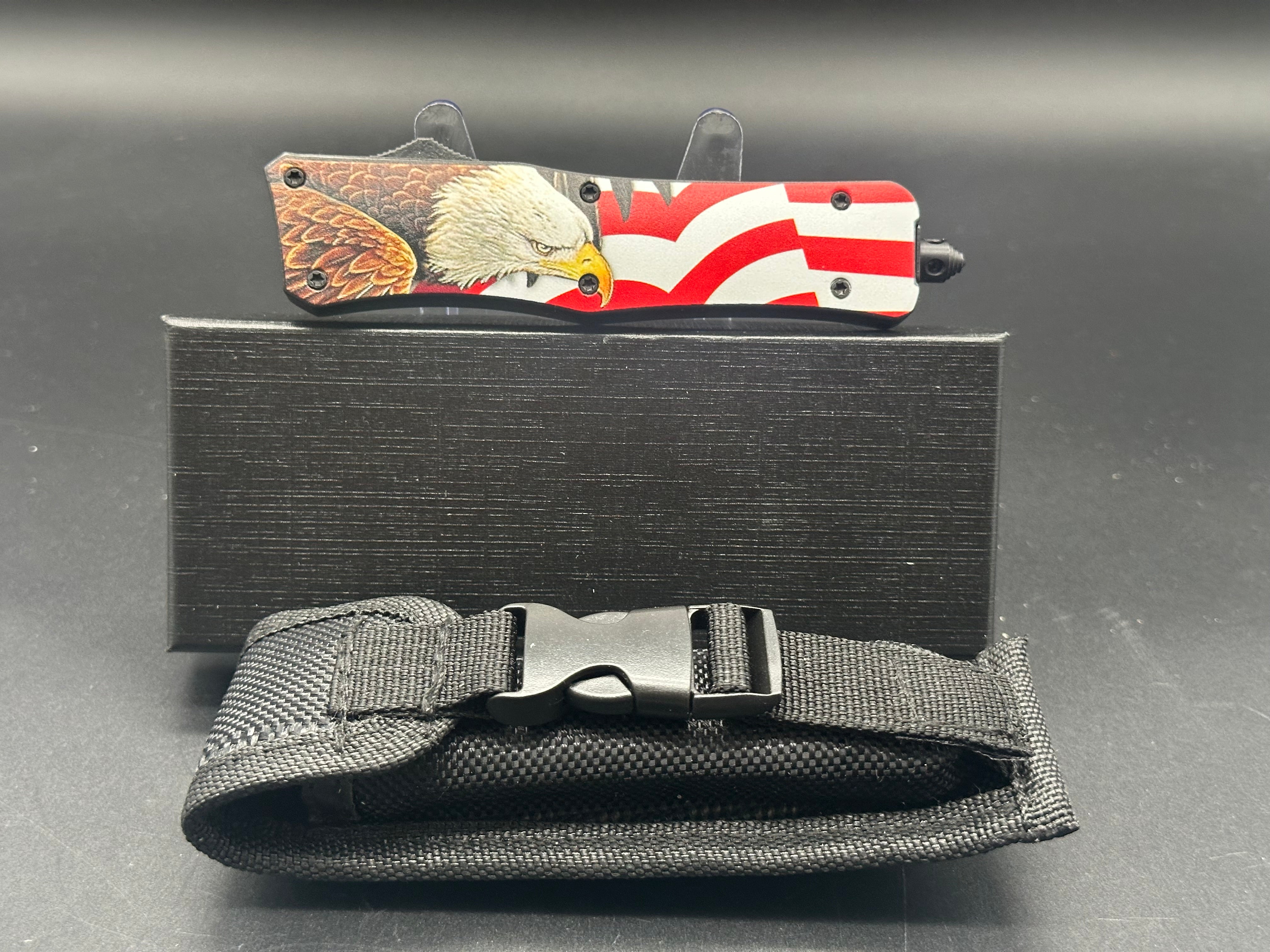 TacKnives MTUP7 Double Action OTF Knife with American Flag & Eagle Design - Perfect for Outdoor Camping, Hunting, and Everyday Carry (EDC)