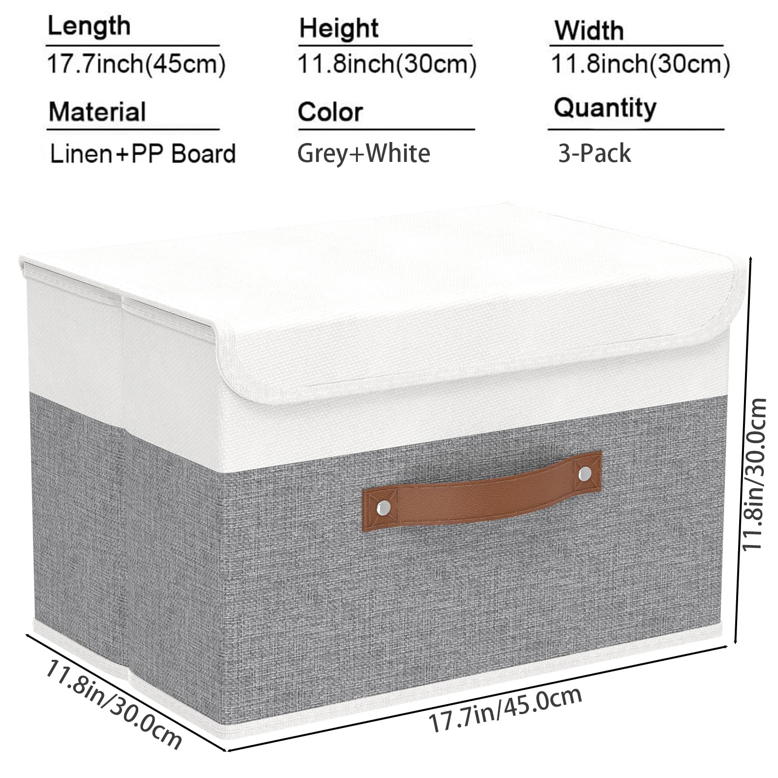 Yawinhe 3-Pack Foldable Storage Bins with Lids - 17.7