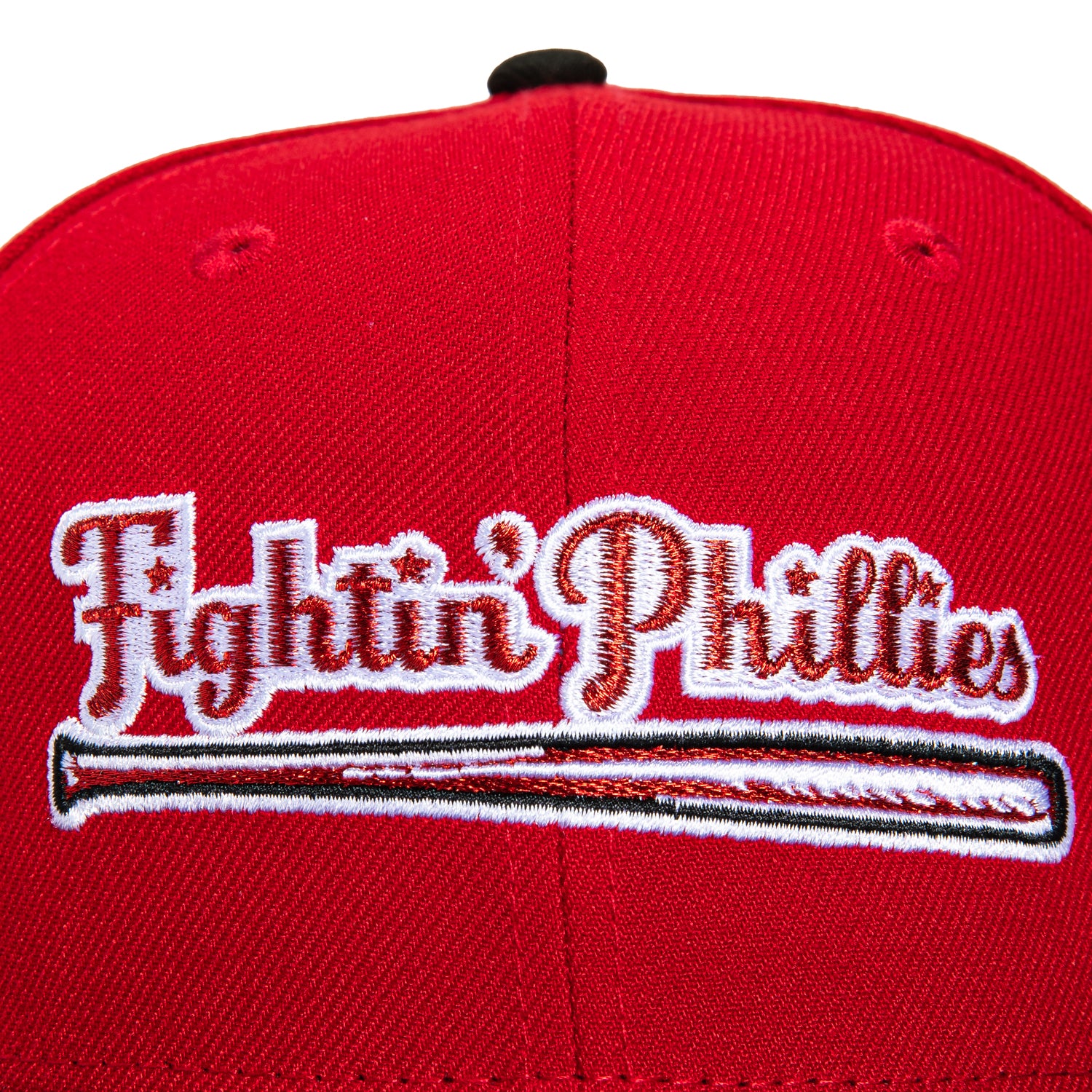 New Era 59Fifty Philadelphia Phillies 1950 Logo Patch Script Baseball Cap - Red & Black Snapback Hat for Men, Women | Vintage MLB Fan Gear for Baseball Games & Casual Streetwear