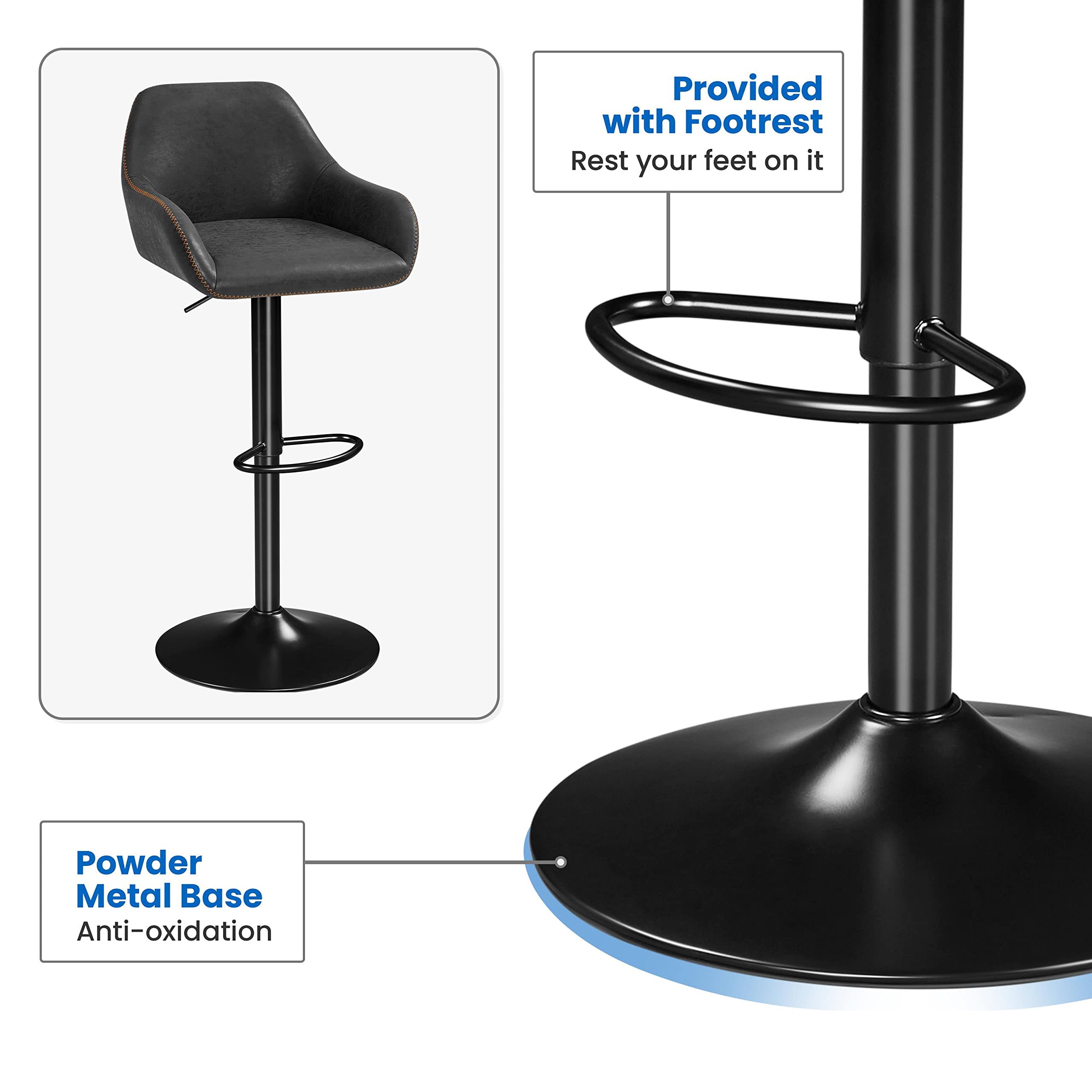 Yaheetech 2-Pack Adjustable Swivel Bar Stools with PU Leather Seat, Backrest & Footrest - Counter Height Kitchen Island Stools for Home, Restaurant & Bar Use - Black Modern Dining Chairs