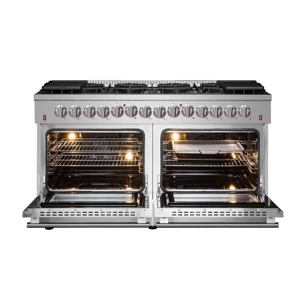 Forno Galiano 60-Inch 8.64 Cu. Ft Professional Dual Fuel Range - Stainless Steel Freestanding Gas & Electric Oven with Gold Accents (Model FFSGS6156 60) - Ideal for Home Chefs & Gourmet Cooking