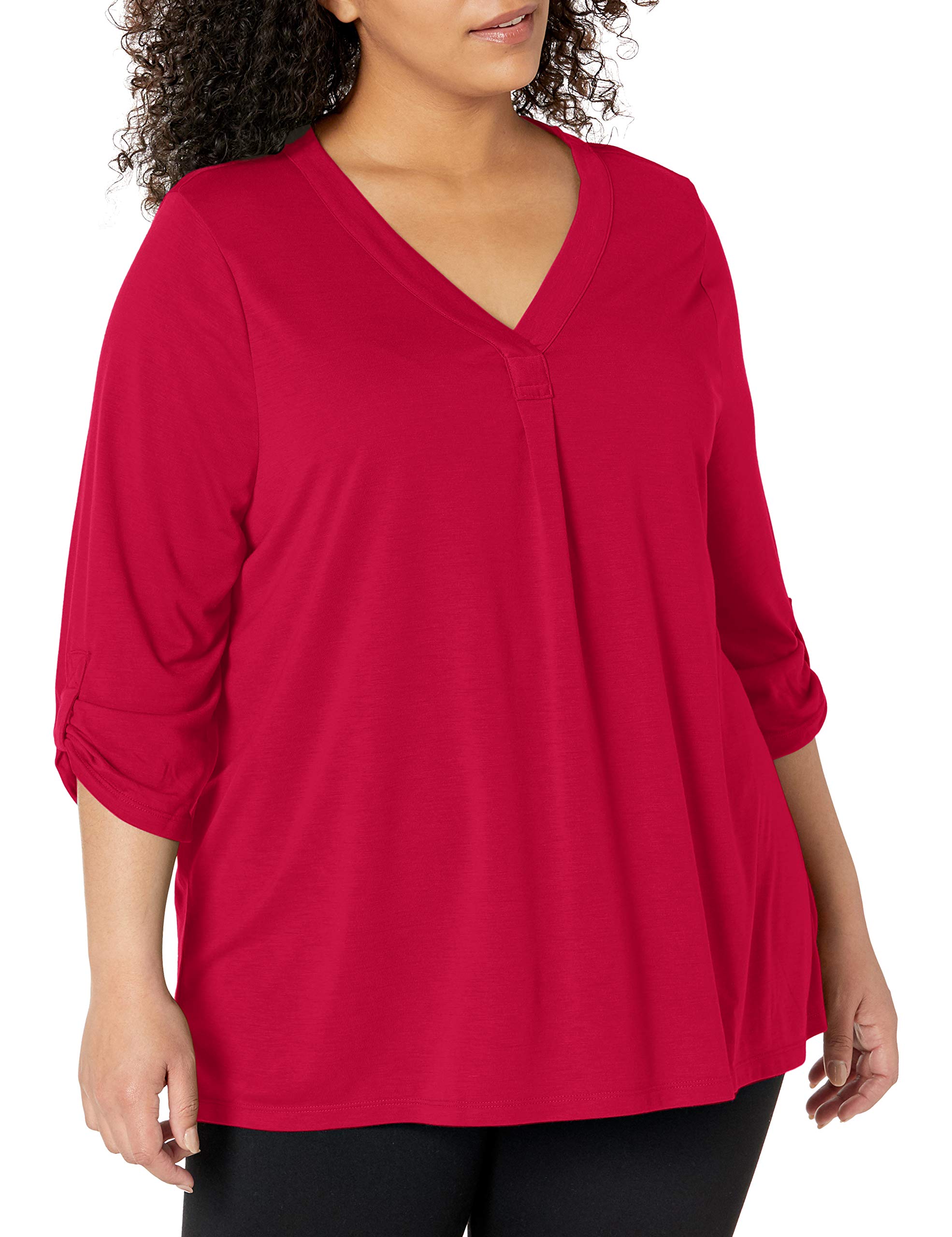 JUST MY SIZE Women's Plus Size Rolled Sleeve Tunic Top - Flattering Casual & Office Wear for Curvy Women | Perfect for Work, Dates & Everyday Comfort