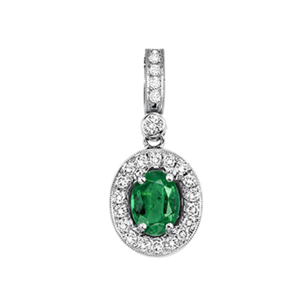 14K White Gold Diamond (1/8CTW) & Emerald (5/8CTW) Pendant Necklace - Elegant Jewelry Gift for Women, Perfect for Weddings, Anniversaries & Special Occasions