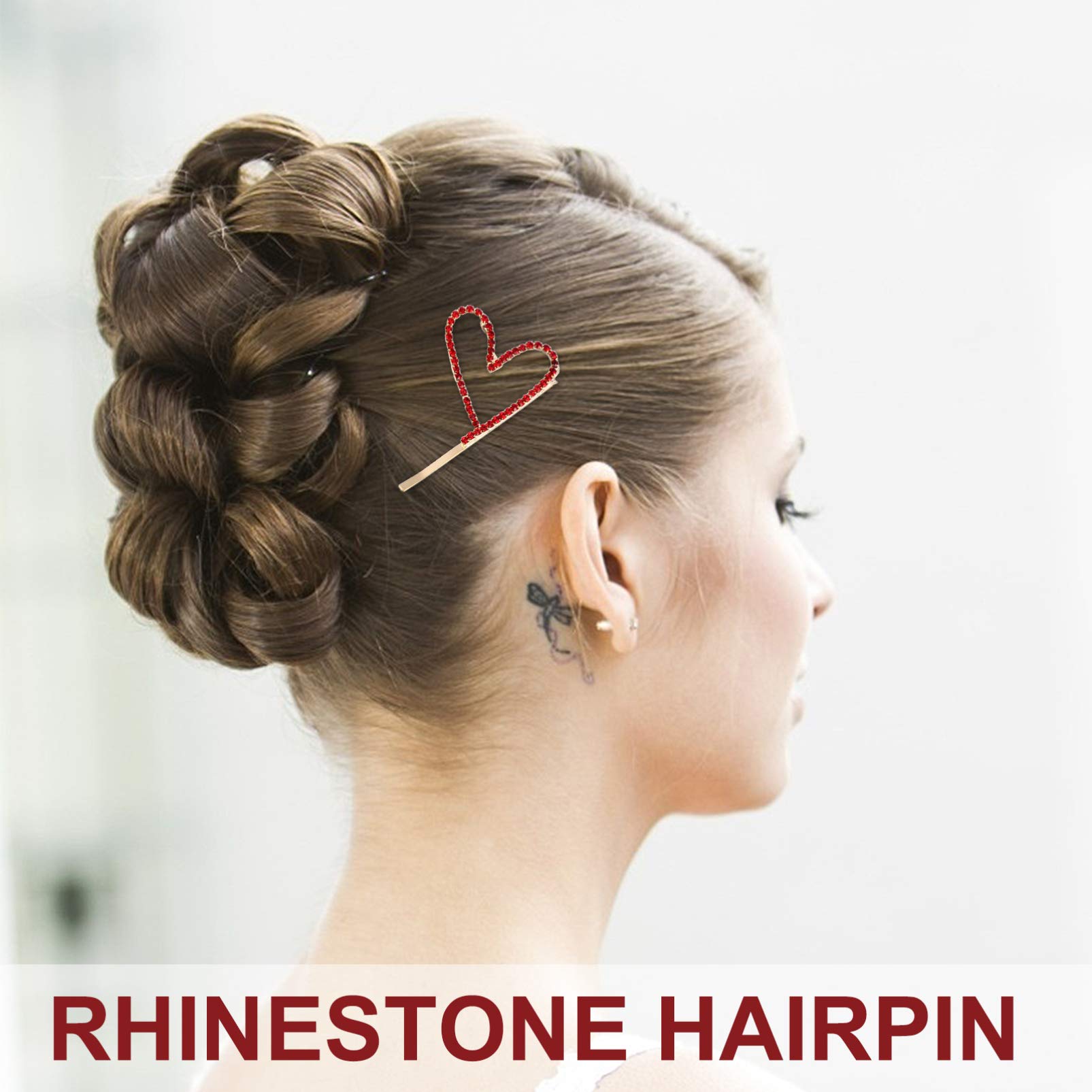Valentine's Day Hair Clips for Women - 2pcs Red Heart Shaped Rhinestone Bobby Pins, Alloy Hair Accessories for Girls | Perfect for Date Night, Weddings & Romantic Occasions