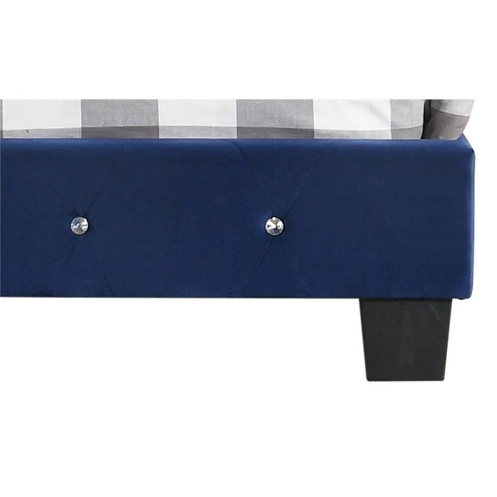 Glory Furniture Suffolk Velvet Upholstered Queen Bed Frame in Navy Blue - Luxurious Bedroom Furniture for Master Bedroom & Guest Room