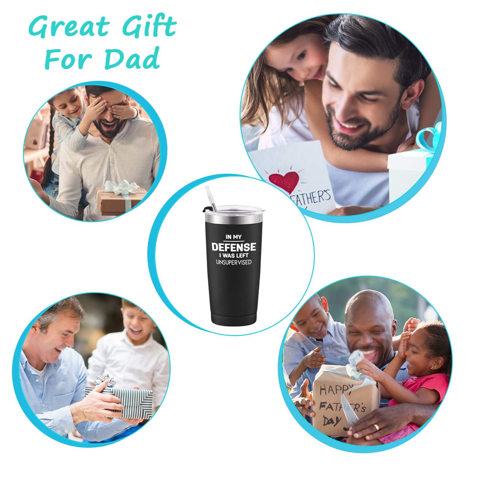 Stainless Steel Insulated Travel Tumbler 20oz - Double Wall Vacuum Insulated Coffee Mug with 2 Lids & Straws, Leakproof Design for Hot & Cold Drinks - Perfect Gift for Men, Dad, Boyfriend, Coworker (Black) - Great for Office, Commuting, Camping & Outdoor Activities