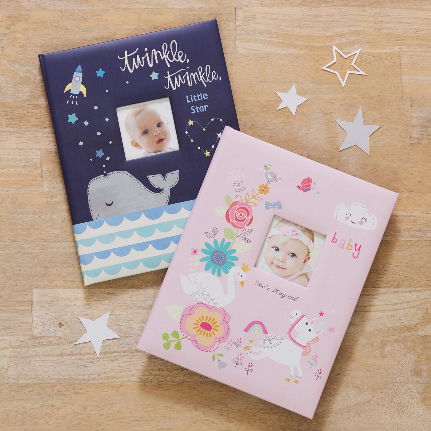 C.R. Gibson Twinkle Twinkle Little Star Blue Baby Memory Book for Boys - 48 Pages, 9.1 x 11.5 Inches - Perfect for Newborn Keepsakes, First Year Milestones & Christening Gifts