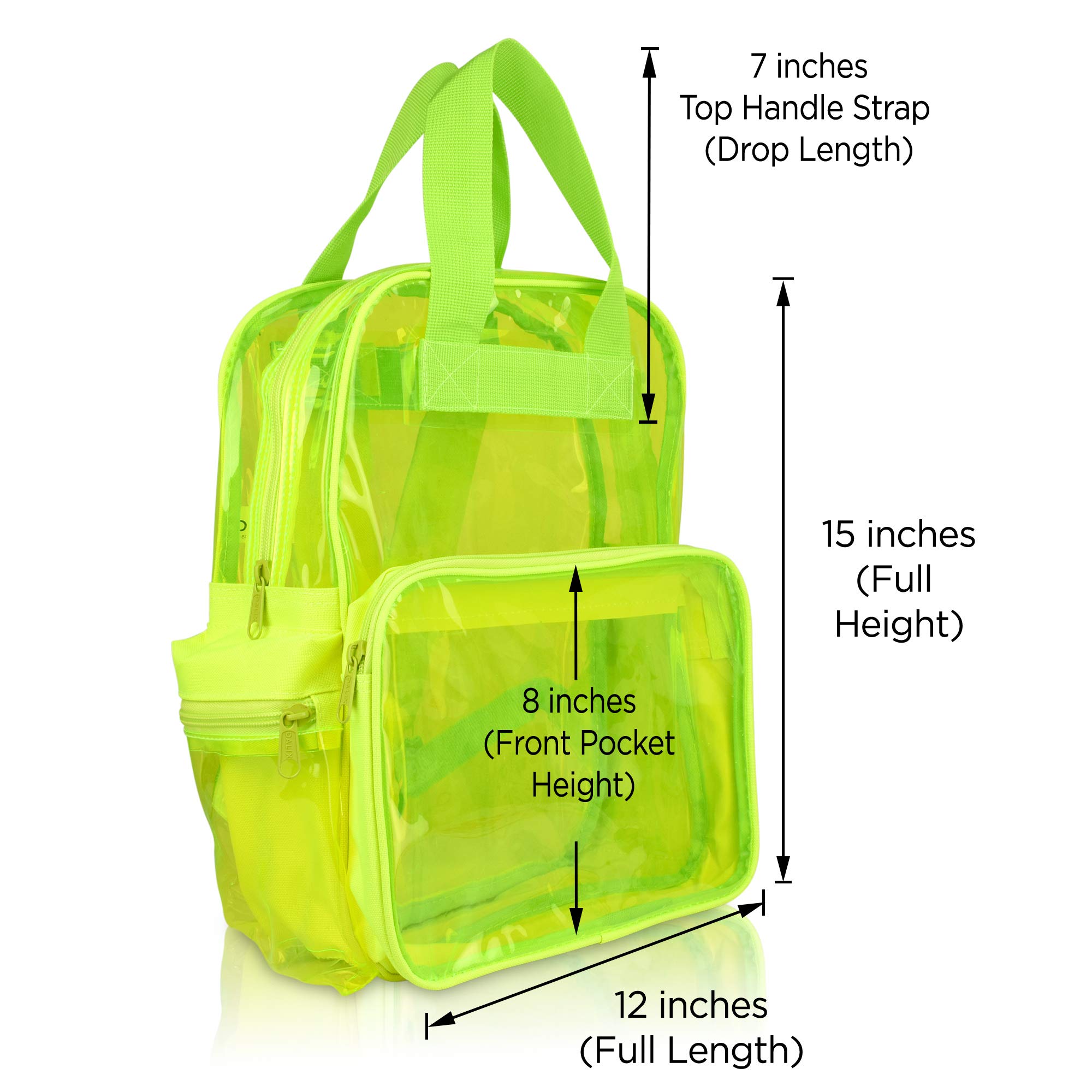 DALIX Small Clear Transparent Backpack in Neon Yellow - Lightweight & Durable for School, Travel, Concerts & Festivals