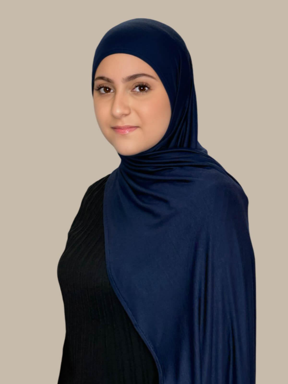 Stylish Pre-Sewn Jersey Hijab for Women - Navy Blue | Comfortable & Modest Headscarf for Daily Wear, Work, and Prayer