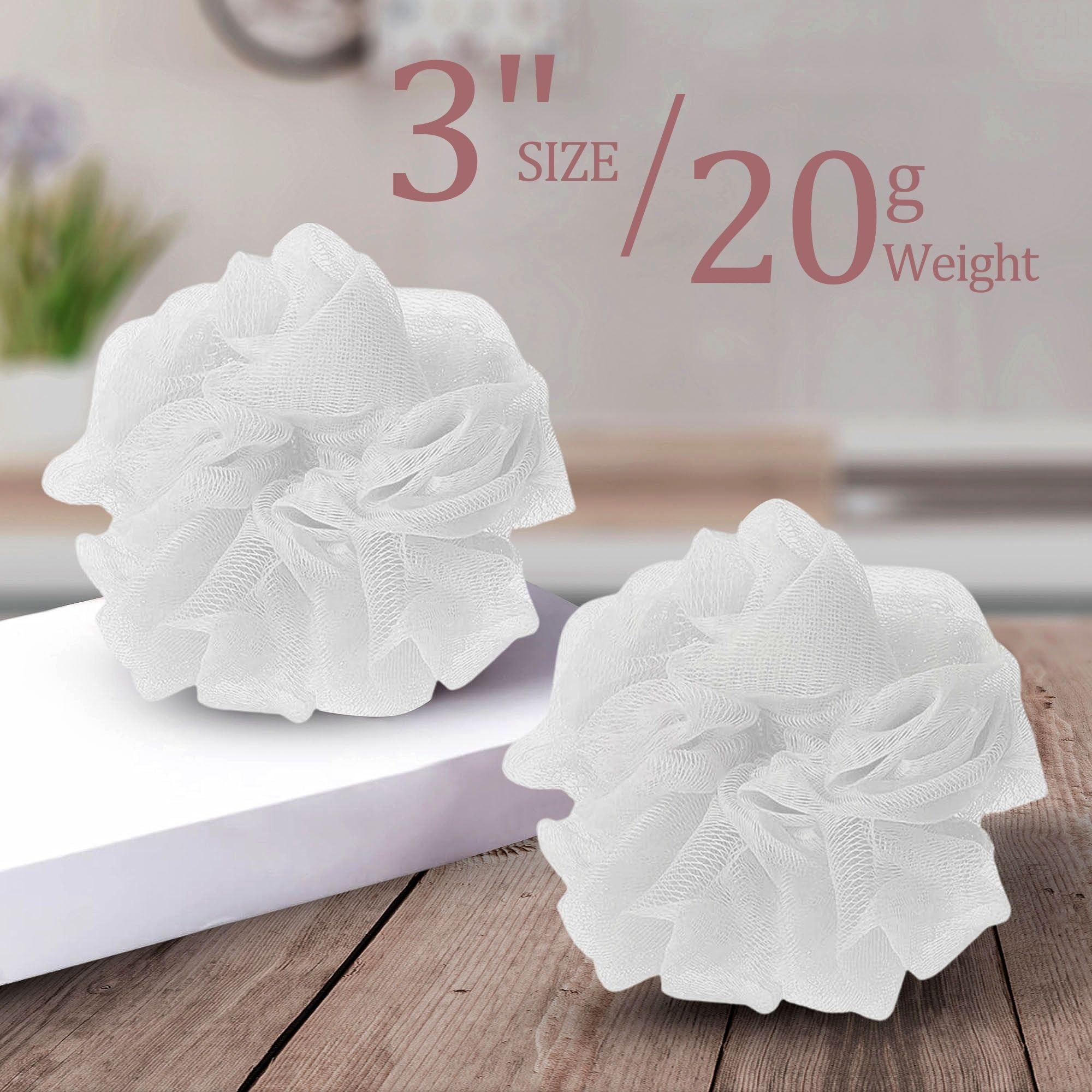 24-Pack White Bath & Shower Sponges - Premium Loofah Poufs for Exfoliation & Cleansing - Bulk Mesh Body Scrubbers for Spa, Home & Gym Use