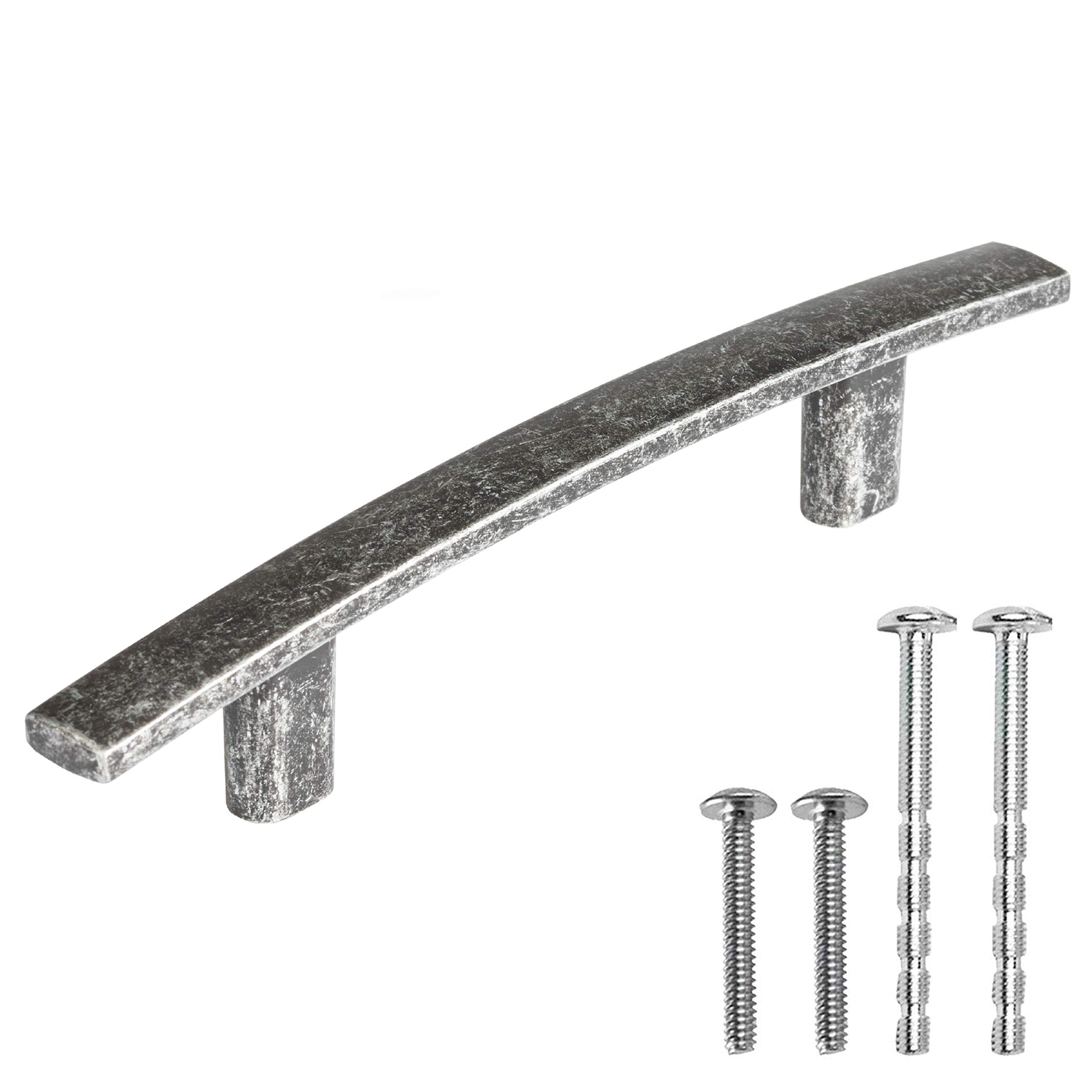 Vintage Iron Kitchen Cabinet Handles - 3 Inch Hole Center Curved Bar Pulls - 10 Pack Cabinet Hardware for Farmhouse, Rustic & Industrial Style Kitchens, Bathrooms & Furniture