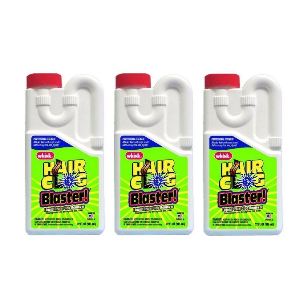 Whink Hair Clog Blaster Drain Cleaner - 32 Oz (3-Pack) | Fast-Acting Pipe Unclogger for Showers, Sinks & Bathtubs | Removes Hair, Soap Scum & Grease Build-Up
