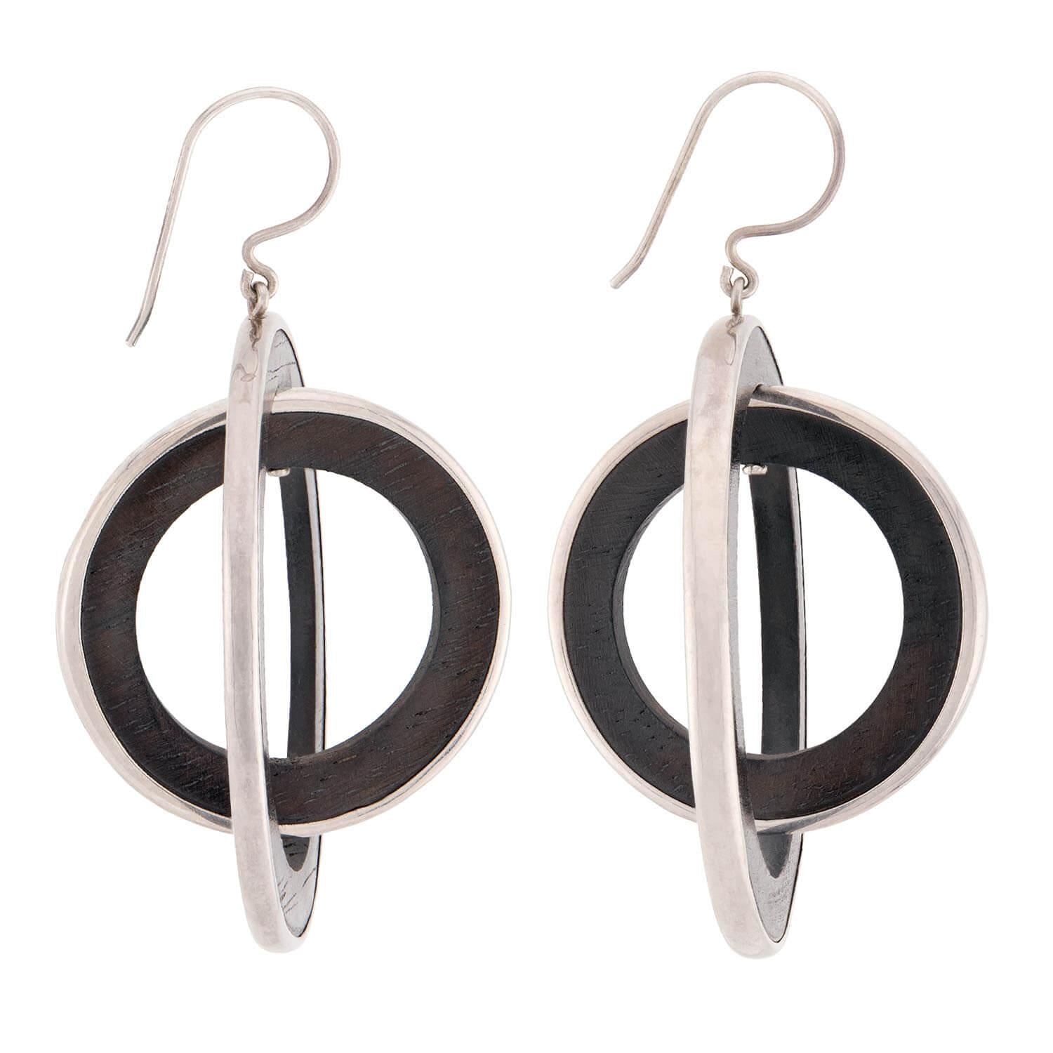 Vintage Sterling Silver & Wood Double Hoop Earrings for Women - Handmade Boho Chic Jewelry - Perfect for Parties, Weddings & Everyday Wear