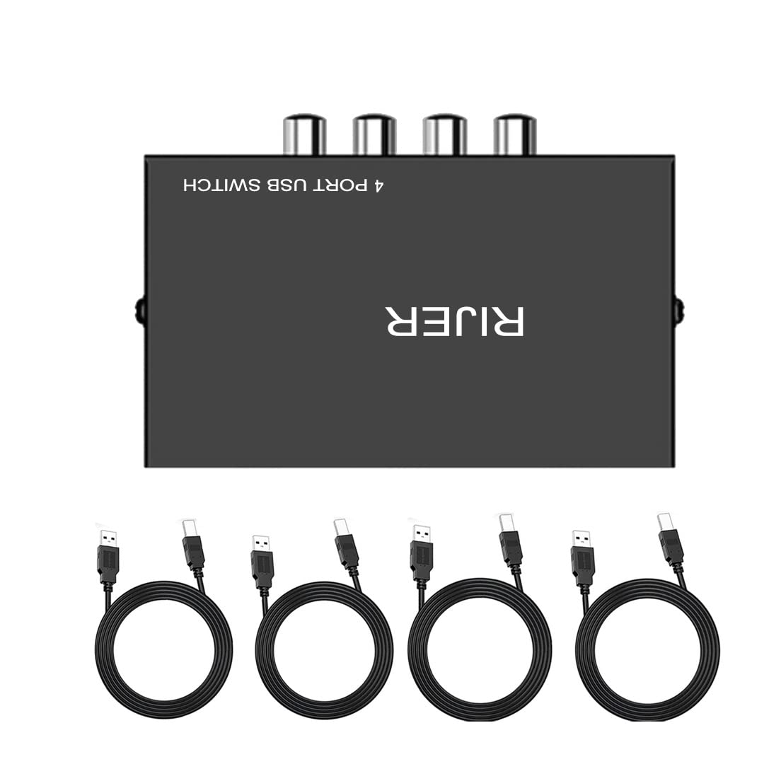 4-Port USB 2.0 Printer Sharing Switch Hub with 4 USB A to B Cables - Manual USB Switch for Multiple Printers & Scanners - Perfect for Office, Home & Small Business Setup