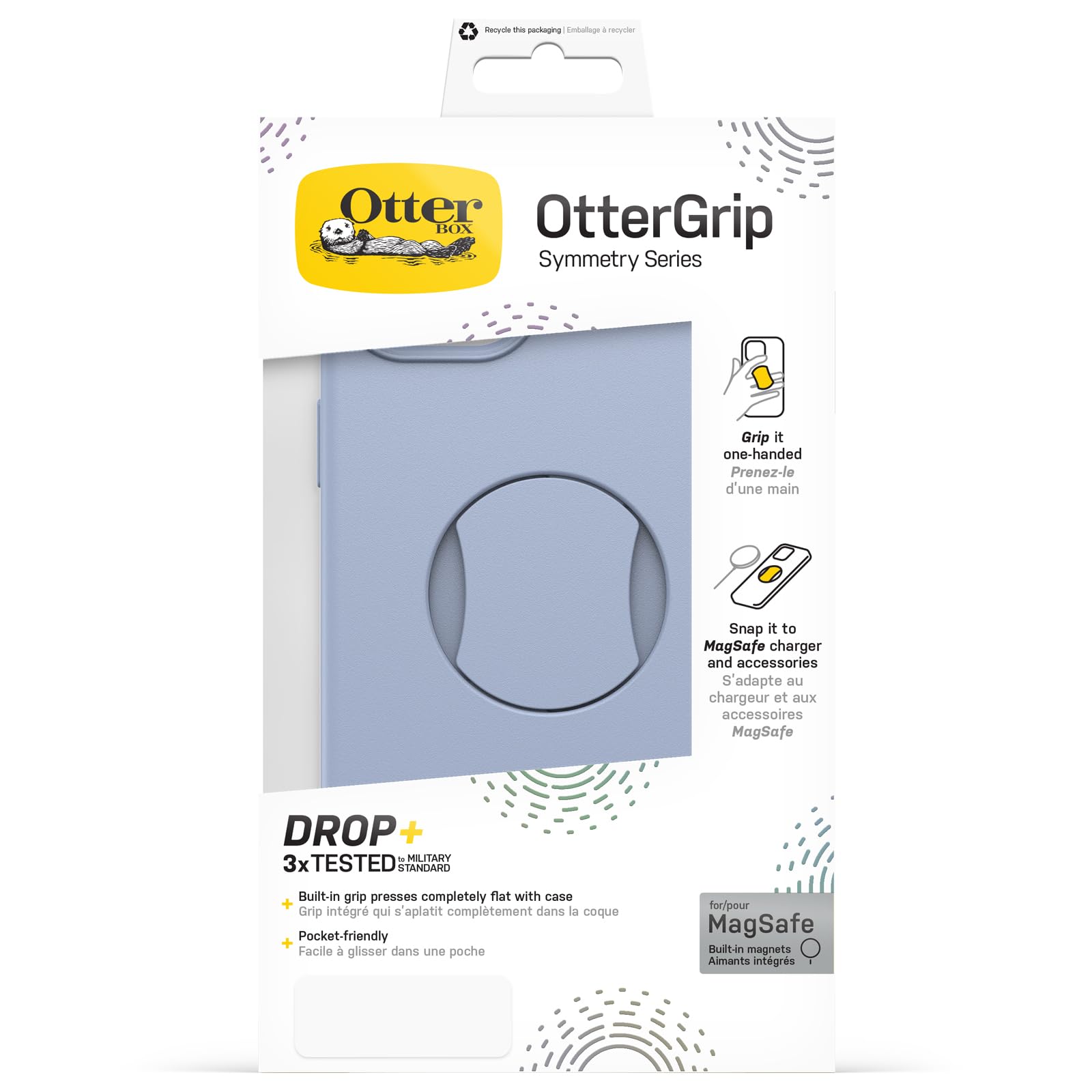 OtterBox OtterGrip Symmetry Case for iPhone 15 Plus/iPhone 14 Plus - MagSafe Compatible, Military-Grade Drop Protection, Anti-Slip Grip (Blue) | Perfect for Outdoor Adventures, Work & Daily Use