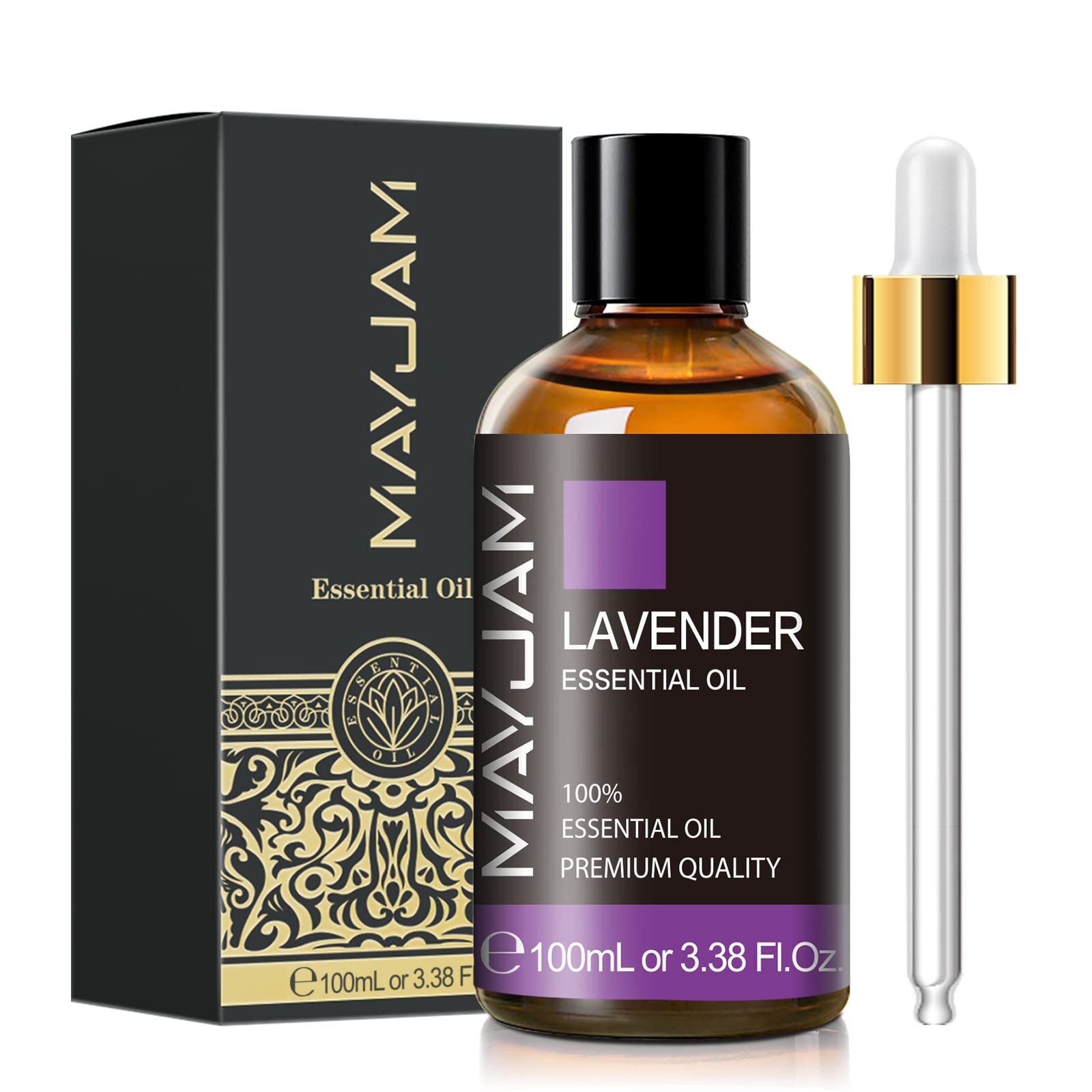 MAYJAM 100% Pure Lavender Essential Oil - 3.38 Fl Oz (100ml) for Aromatherapy, Diffusers, Massage, Soap & Candle Making | Relaxing Scent for Stress Relief, Sleep & Home Spa