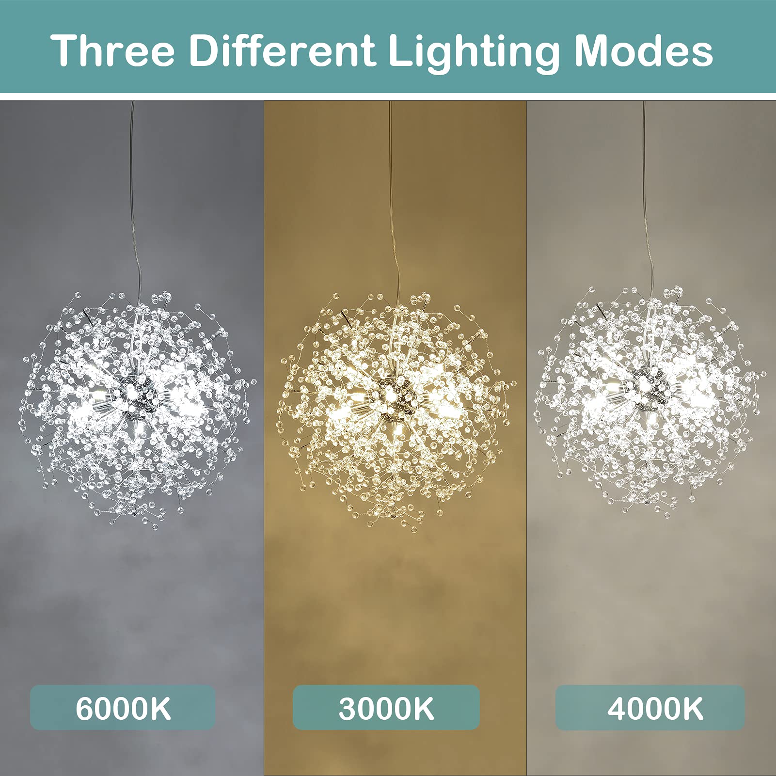Modern Crystal Chandelier - Sputnik Firework LED Pendant Light Fixture for Bedroom, Kitchen Island, Dining Room & Hallway | Elegant Ceiling Lighting for Home Decor & Entryway