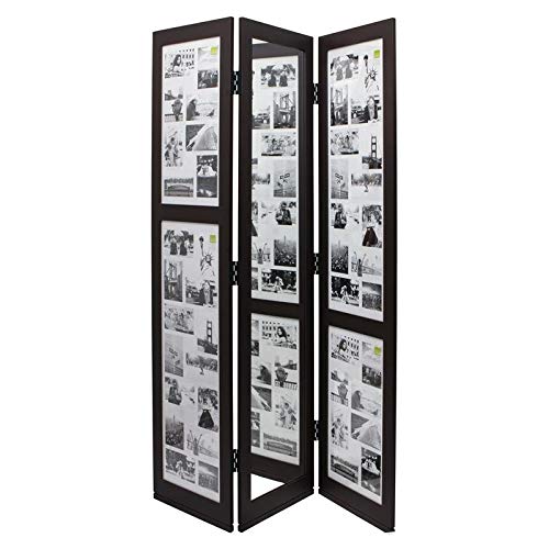 Pemberly Row Traditional Preston Triple Panel Room Divider - Espresso Engineered Wood Privacy Screen for Living Room, Bedroom & Office