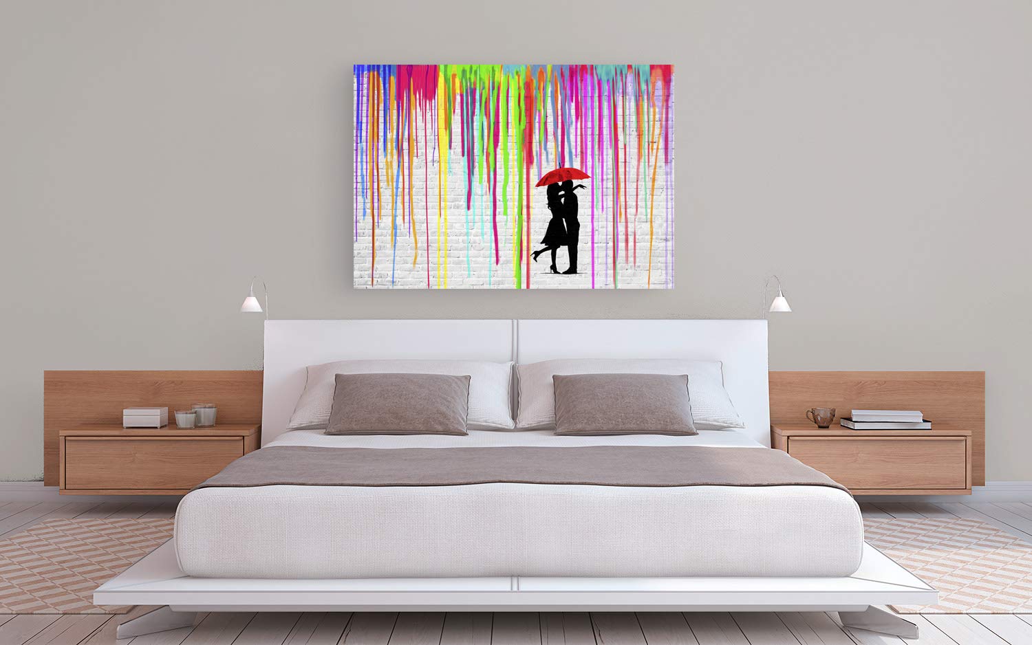 Masterfunk Collective Graffiti & Street Art Canvas Print - Romance in The Rain Wall Decor - 80x60 cm Modern Art for Living Room, Bedroom & Office