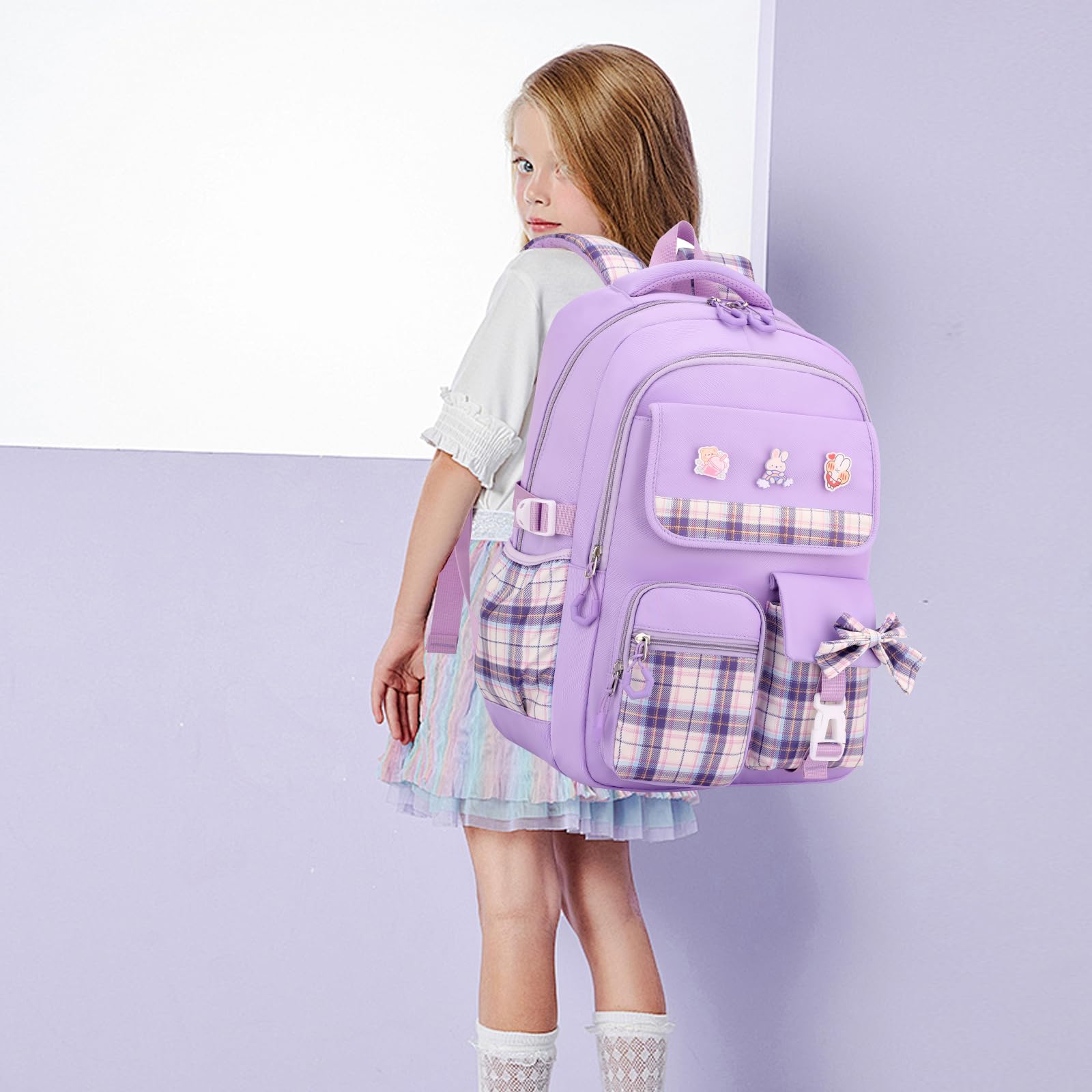 Cute Girls Backpack for School - Lightweight Teen & Kids Book Bag for Kindergarten, Elementary, Middle School - Perfect for Daily Use, Travel & Outdoor Activities (Black)